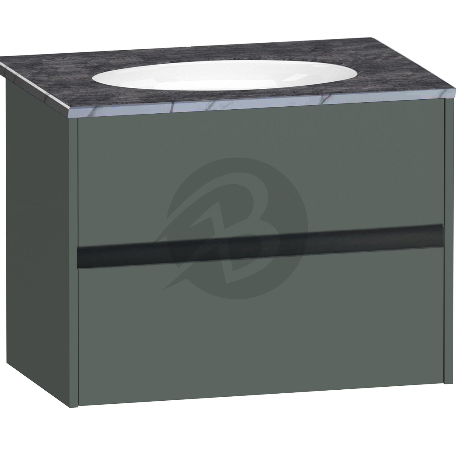 Calypso Bowland 2 Drawer Wall Hung Vanity Unit With Calypstone Aura Storm Grey Basin – 800mm Wide – No TH - Hunter Green
