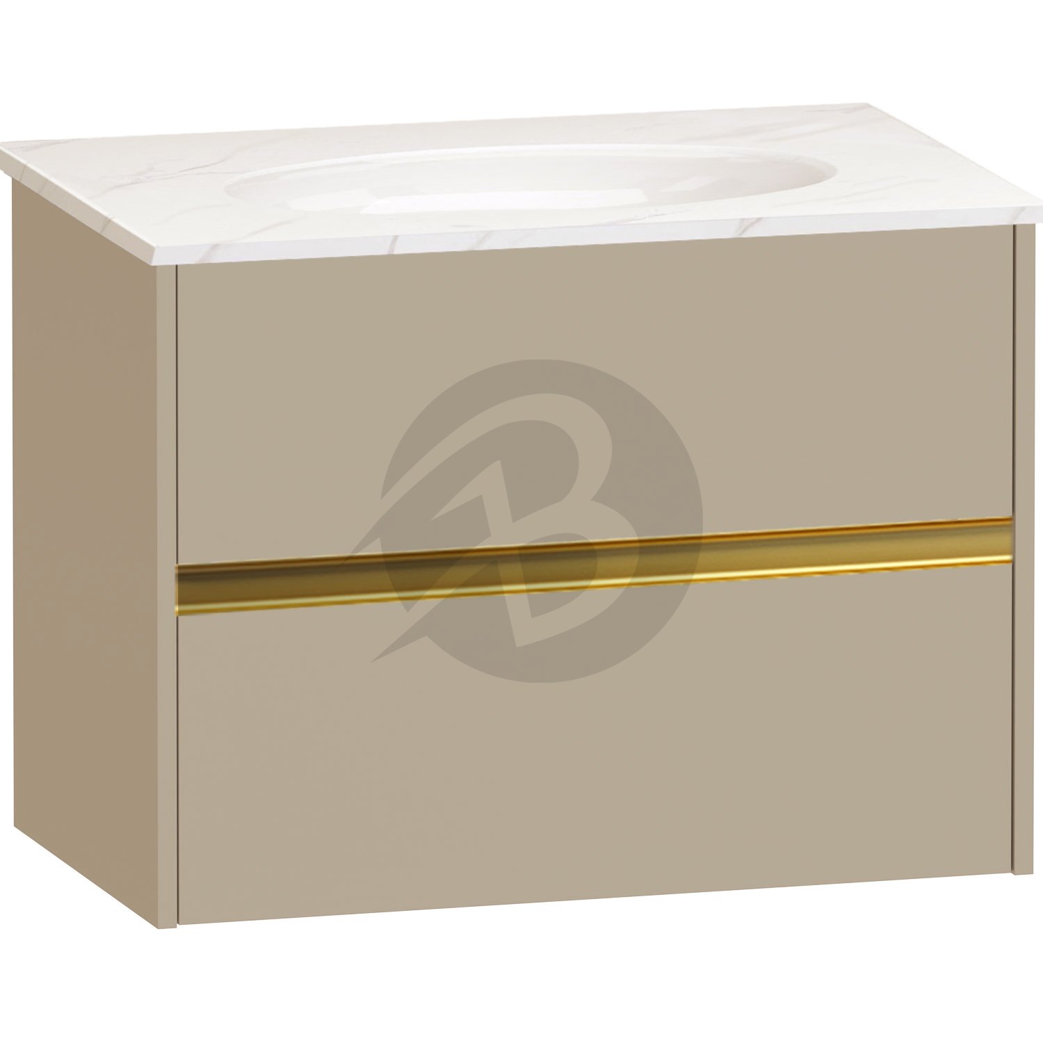 Calypso Bowland 2 Drawer Wall Hung Vanity Unit With Calypstone Aura Cirrus White Basin – 800mm Wide – No TH - Champagne