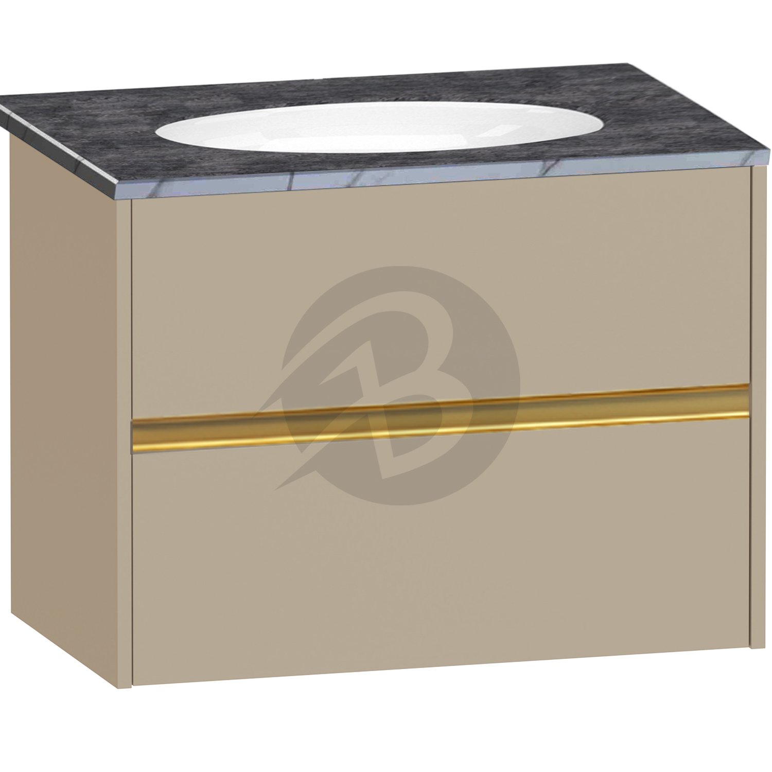 Calypso Bowland 2 Drawer Wall Hung Vanity Unit With Calypstone Aura Storm Grey Basin – 800mm Wide – No TH - Champagne
