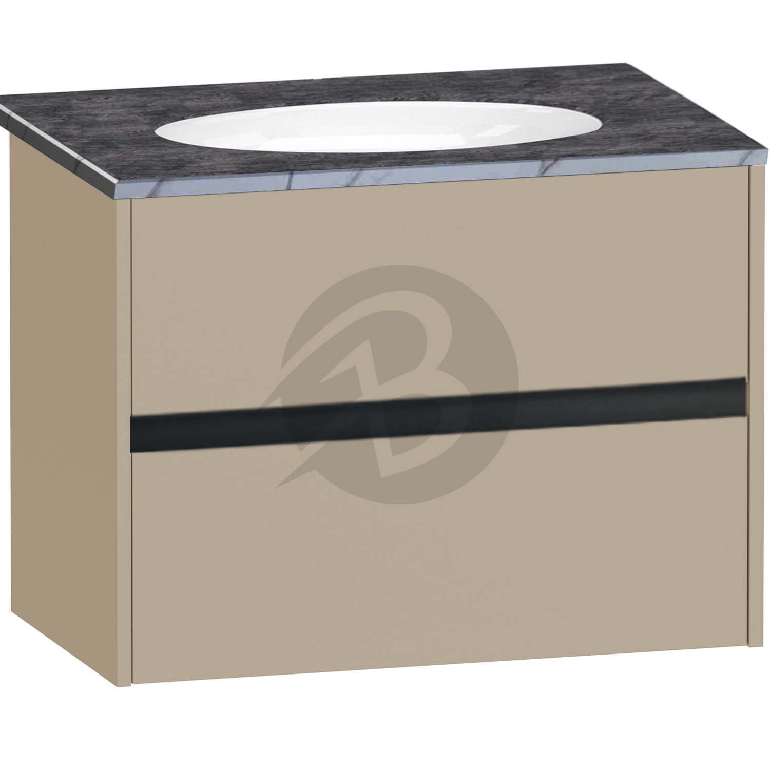 Calypso Bowland 2 Drawer Wall Hung Vanity Unit With Calypstone Aura Storm Grey Basin – 800mm Wide – No TH - Champagne