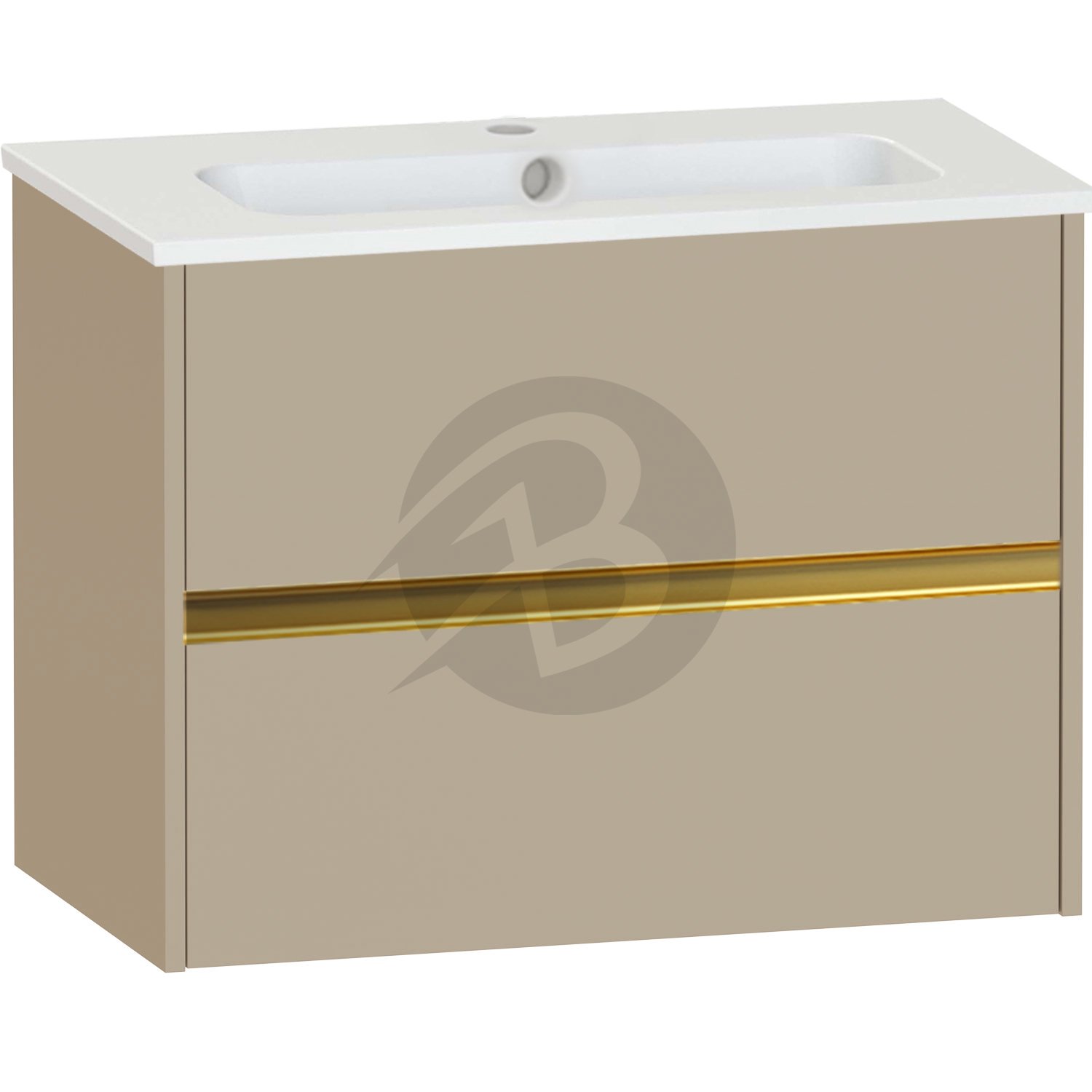 Calypso Bowland 2 Drawer Wall Hung Vanity Unit With Serrenti  Basin – 800mm Wide – 1 TH - Champagne