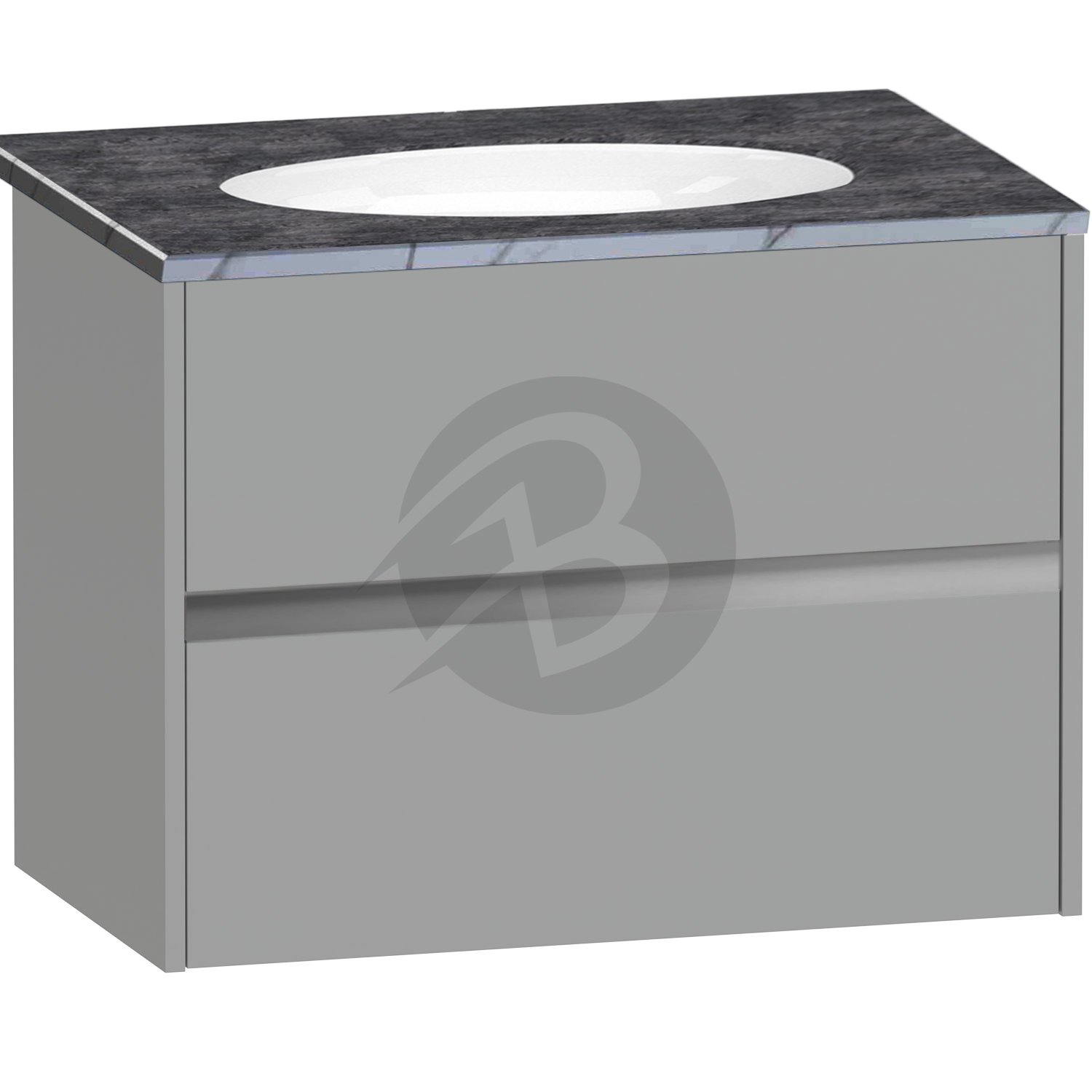 Calypso Bowland 2 Drawer Wall Hung Vanity Unit With Calypstone Aura Storm Grey Basin – 800mm Wide – No TH - Slate Mist