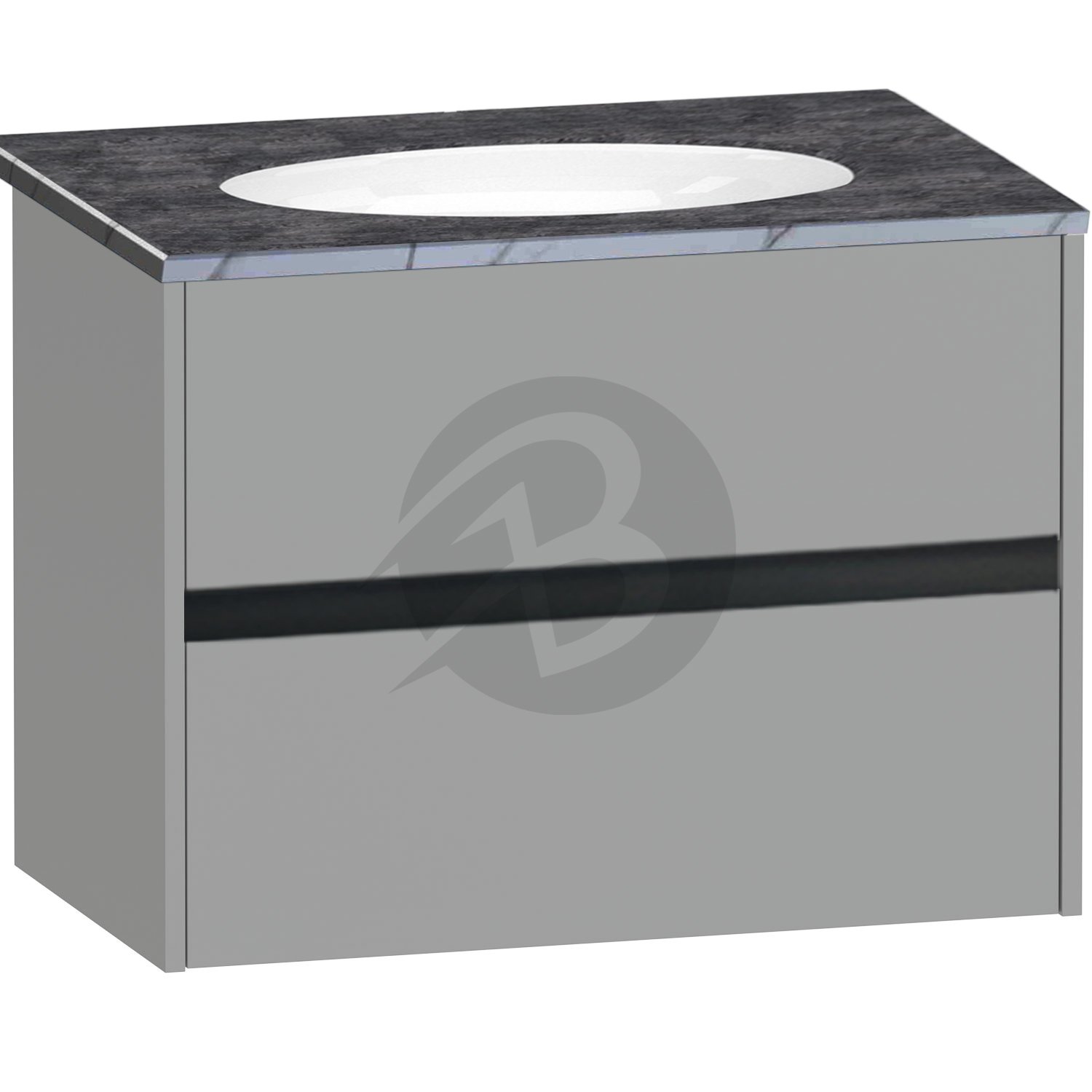 Calypso Bowland 2 Drawer Wall Hung Vanity Unit With Calypstone Aura Storm Grey Basin – 800mm Wide – No TH - Slate Mist