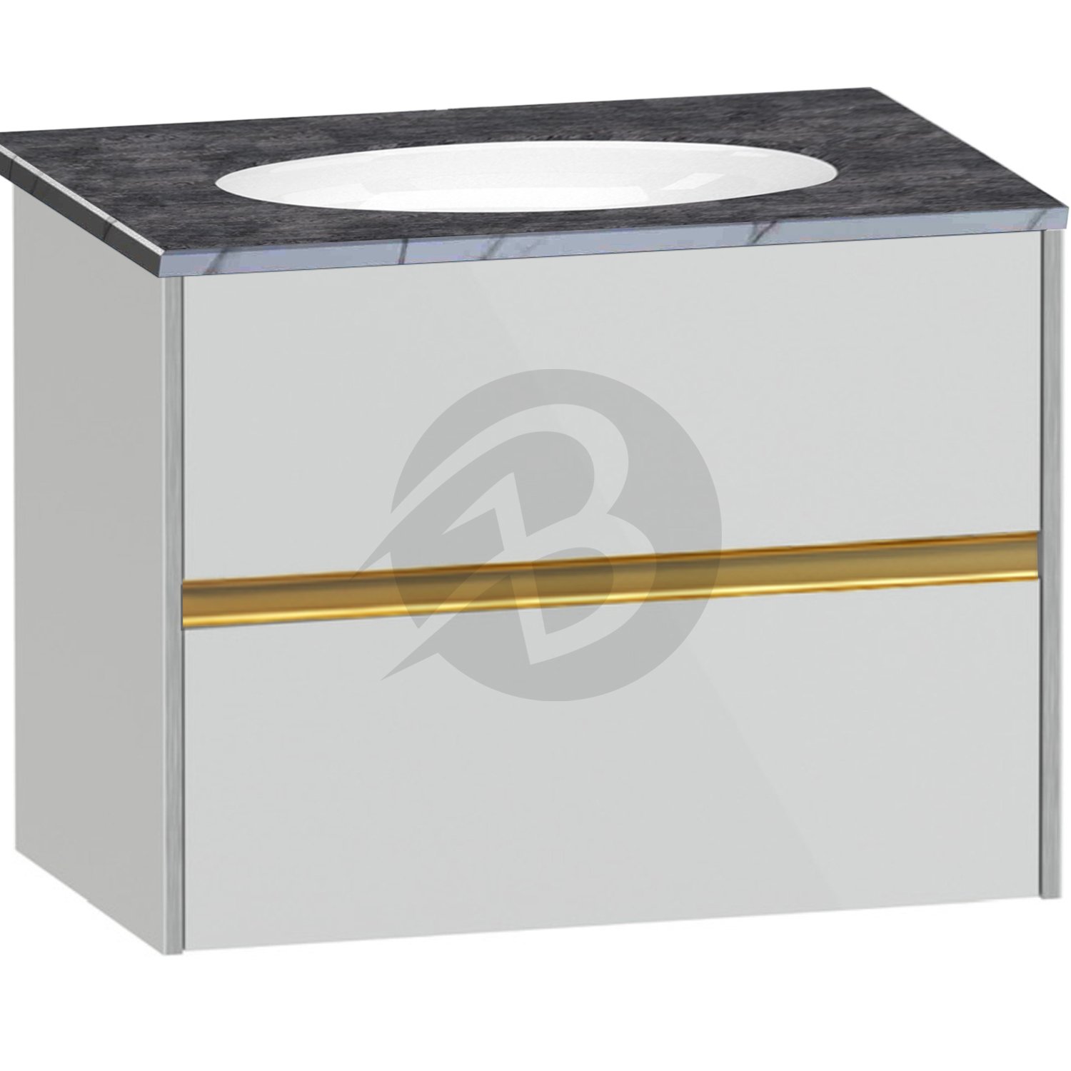 Calypso Bowland 2 Drawer Wall Hung Vanity Unit With Calypstone Aura Storm Grey Basin – 800mm Wide – No TH - Frost Grey