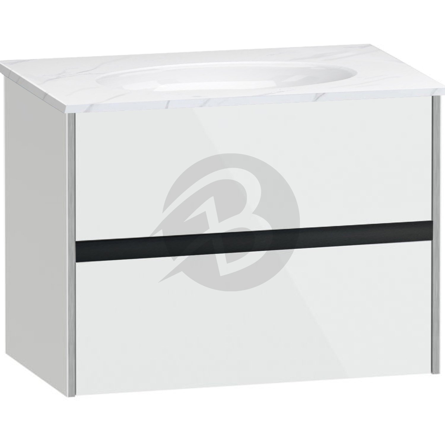 Calypso Bowland 2 Drawer Wall Hung Vanity Unit With Calypstone Aura Cirrus White Basin – 800mm Wide – No TH - Frost White