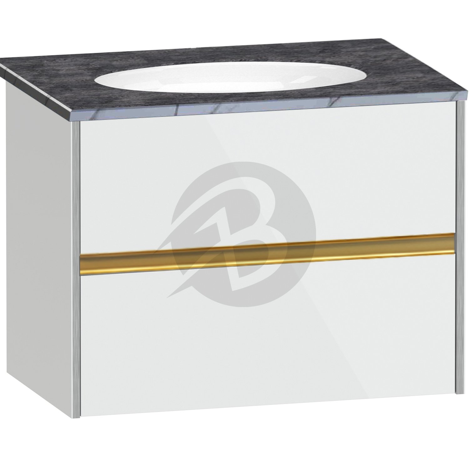 Calypso Bowland 2 Drawer Wall Hung Vanity Unit With Calypstone Aura Storm Grey Basin – 800mm Wide – No TH - Frost White