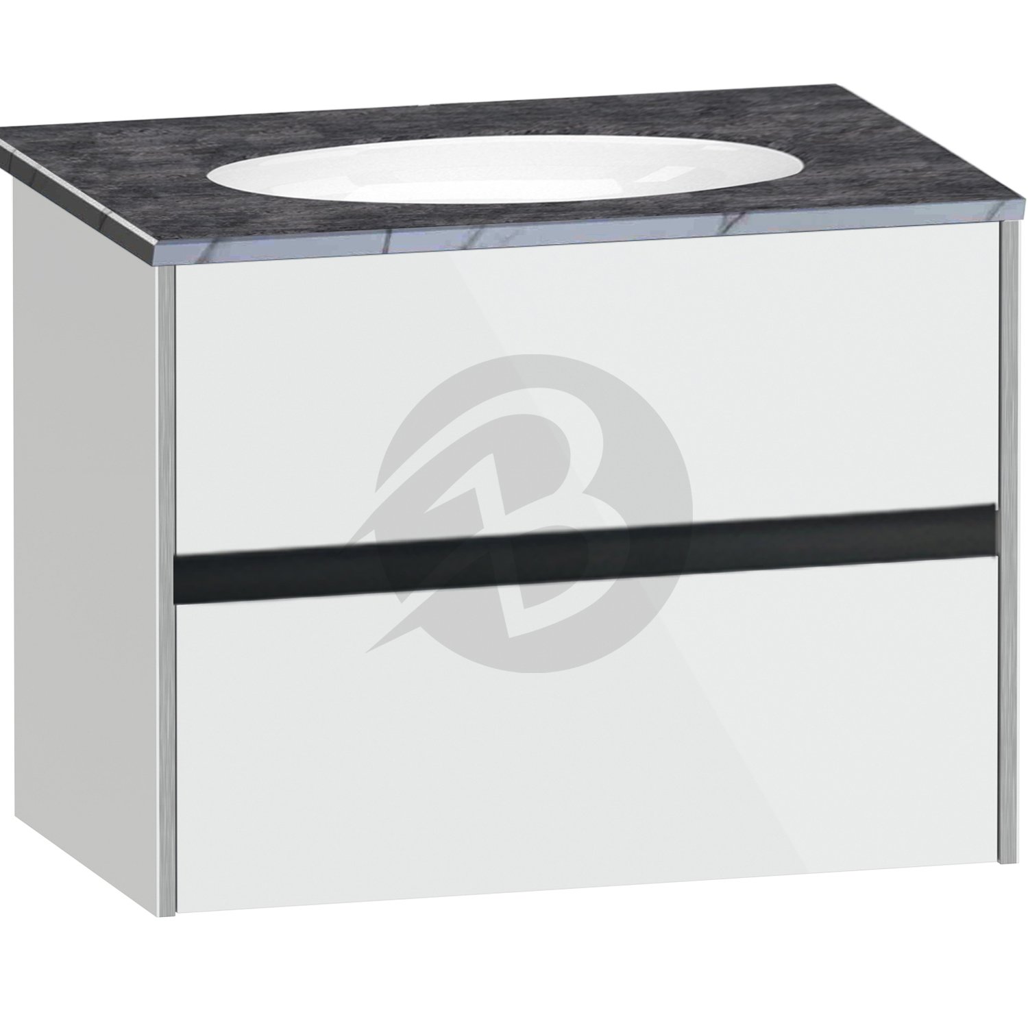 Calypso Bowland 2 Drawer Wall Hung Vanity Unit With Calypstone Aura Storm Grey Basin – 800mm Wide – No TH - Frost White