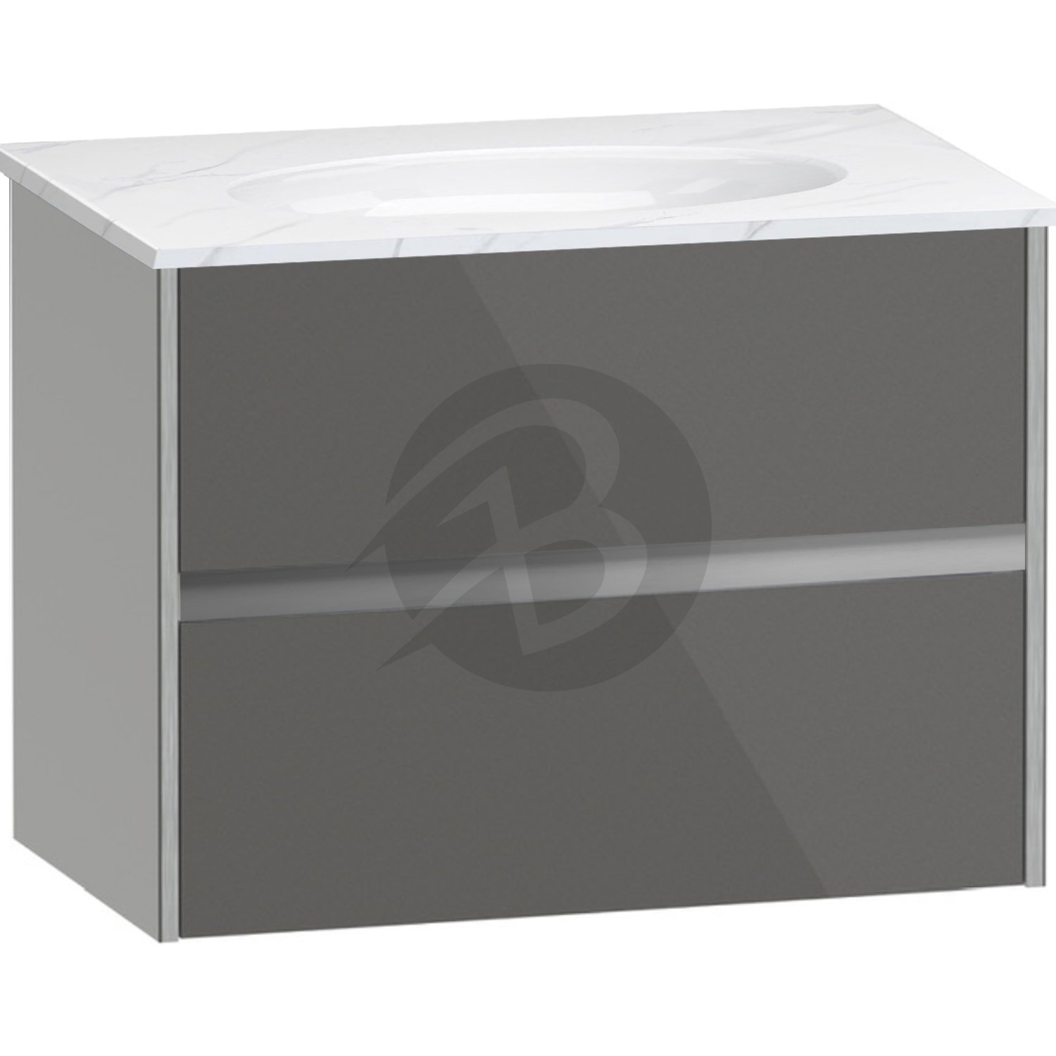 Calypso Bowland 2 Drawer Wall Hung Vanity Unit With Calypstone Aura Cirrus White Basin – 800mm Wide – No TH - Metallic Slate