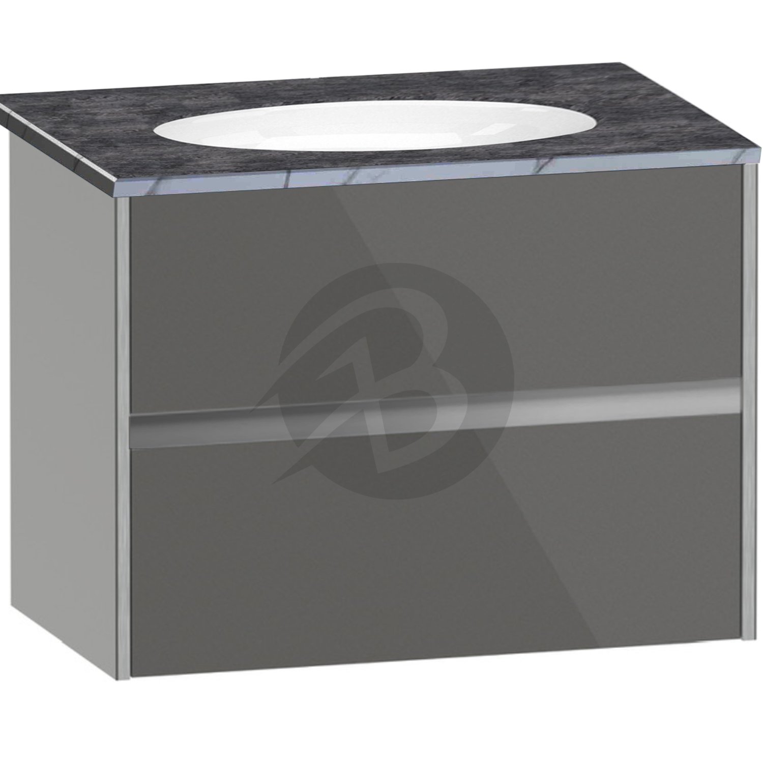 Calypso Bowland 2 Drawer Wall Hung Vanity Unit With Calypstone Aura Storm Grey Basin – 800mm Wide – No TH - Metallic Slate