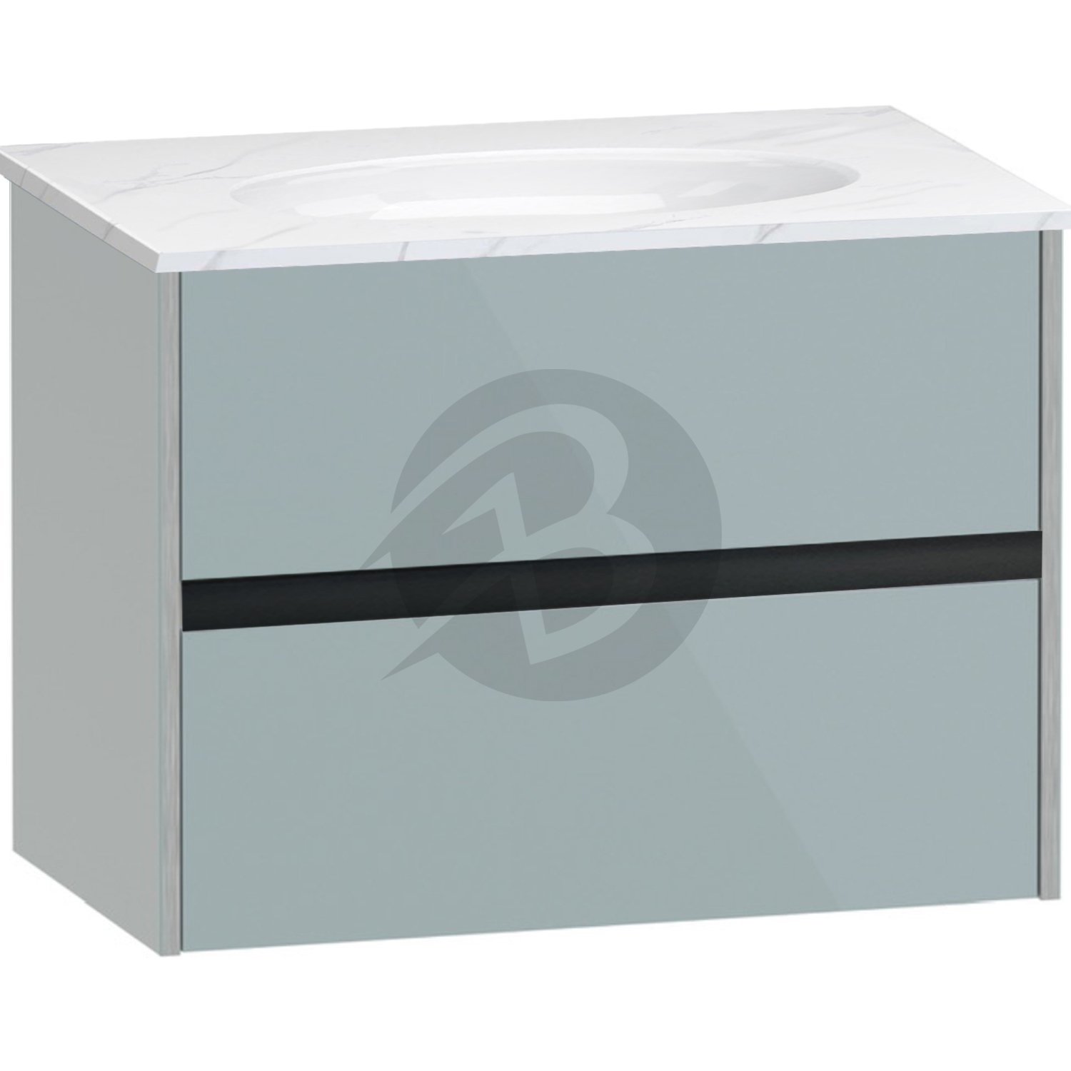 Calypso Bowland 2 Drawer Wall Hung Vanity Unit With Calypstone Aura Cirrus White Basin – 800mm Wide – No TH - Sea Breeze