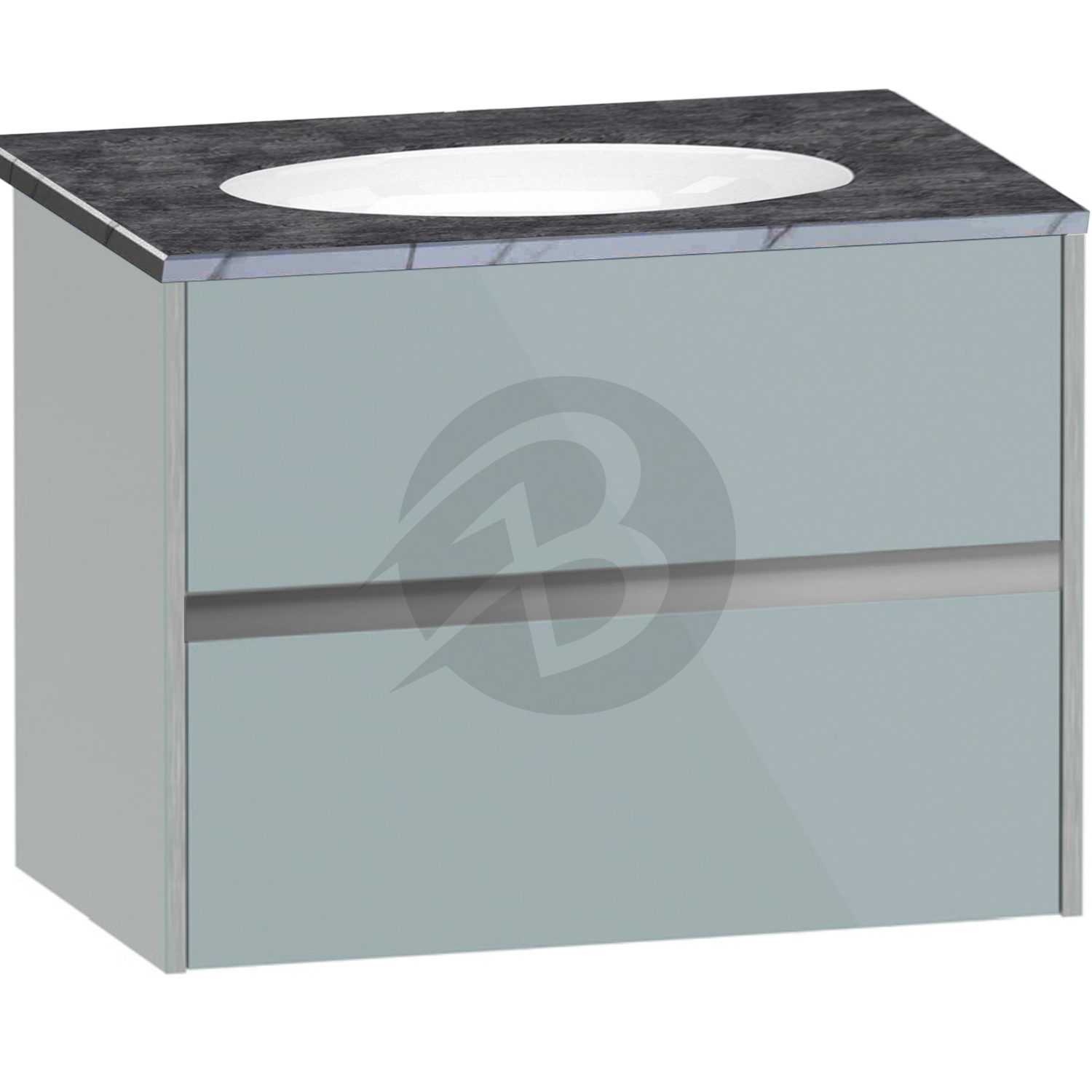 Calypso Bowland 2 Drawer Wall Hung Vanity Unit With Calypstone Aura Storm Grey Basin – 800mm Wide – No TH - Sea Breeze