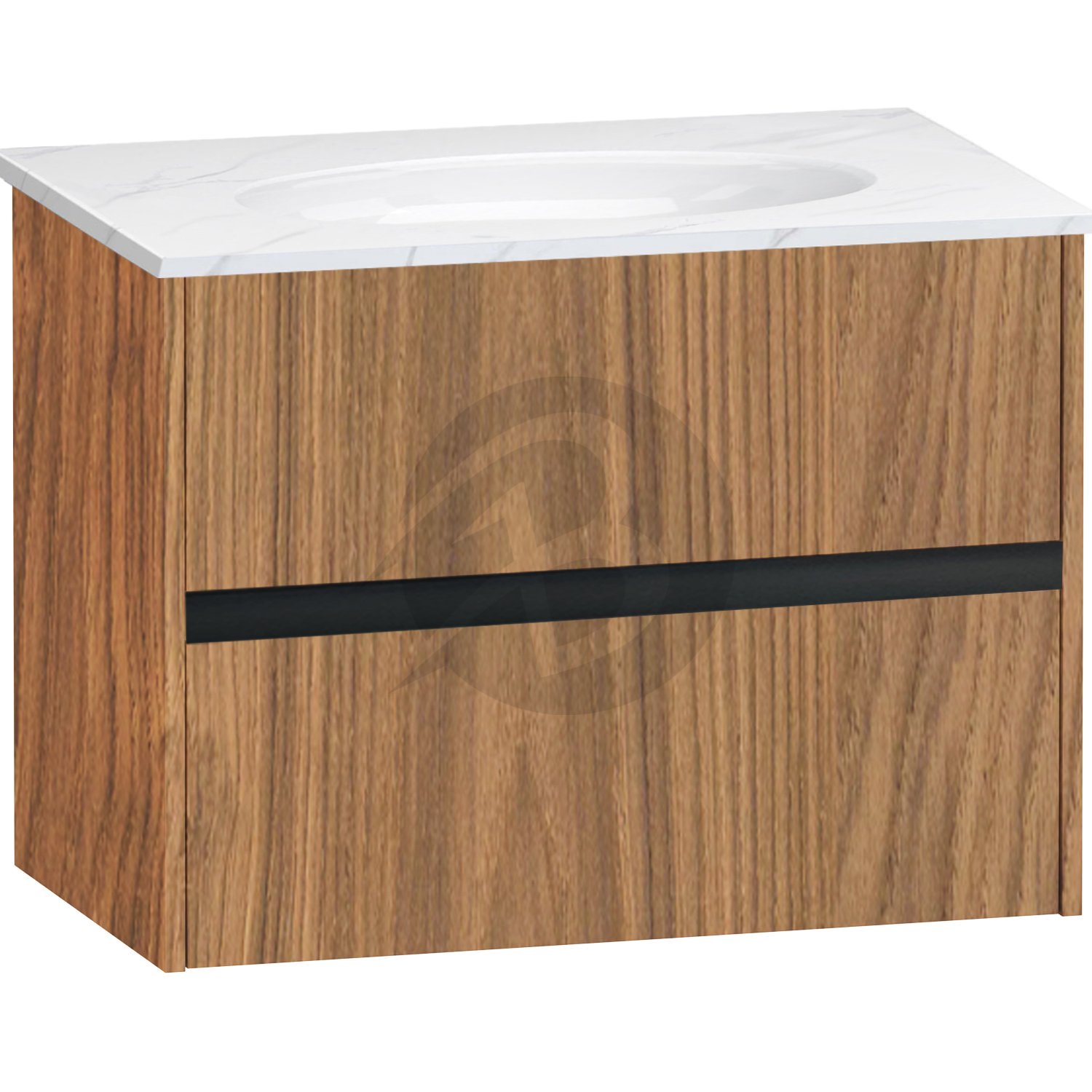 Calypso Bowland 2 Drawer Wall Hung Vanity Unit With Calypstone Aura Cirrus White Basin – 800mm Wide – No TH - Weathered Oak