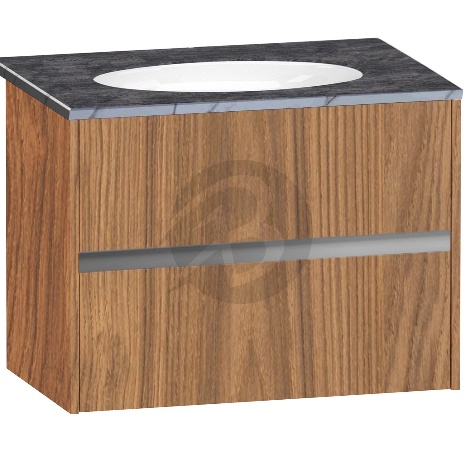 Calypso Bowland 2 Drawer Wall Hung Vanity Unit With Calypstone Aura Storm Grey Basin – 800mm Wide – No TH - Weathered Oak