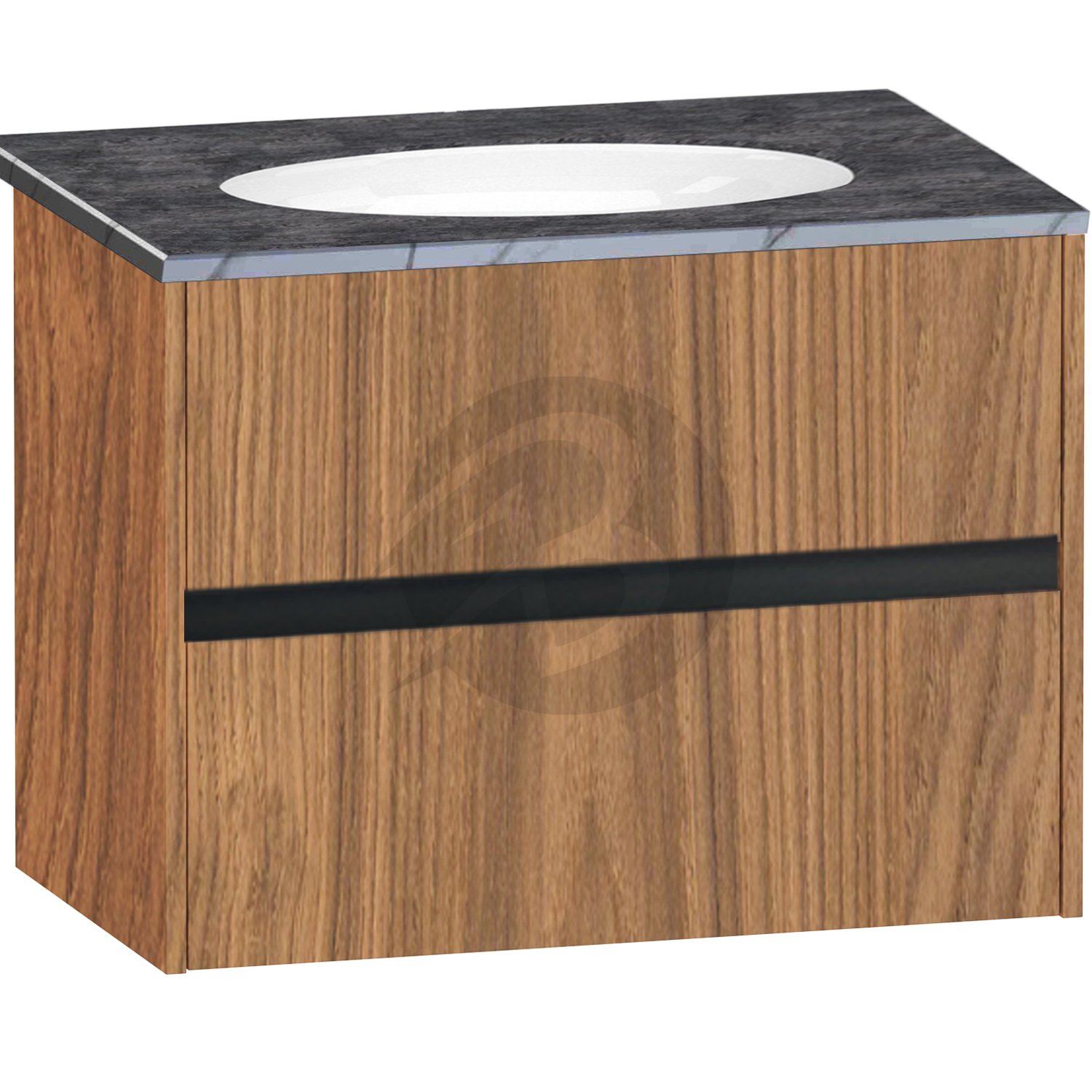 Calypso Bowland 2 Drawer Wall Hung Vanity Unit With Calypstone Aura Storm Grey Basin – 800mm Wide – No TH - Weathered Oak