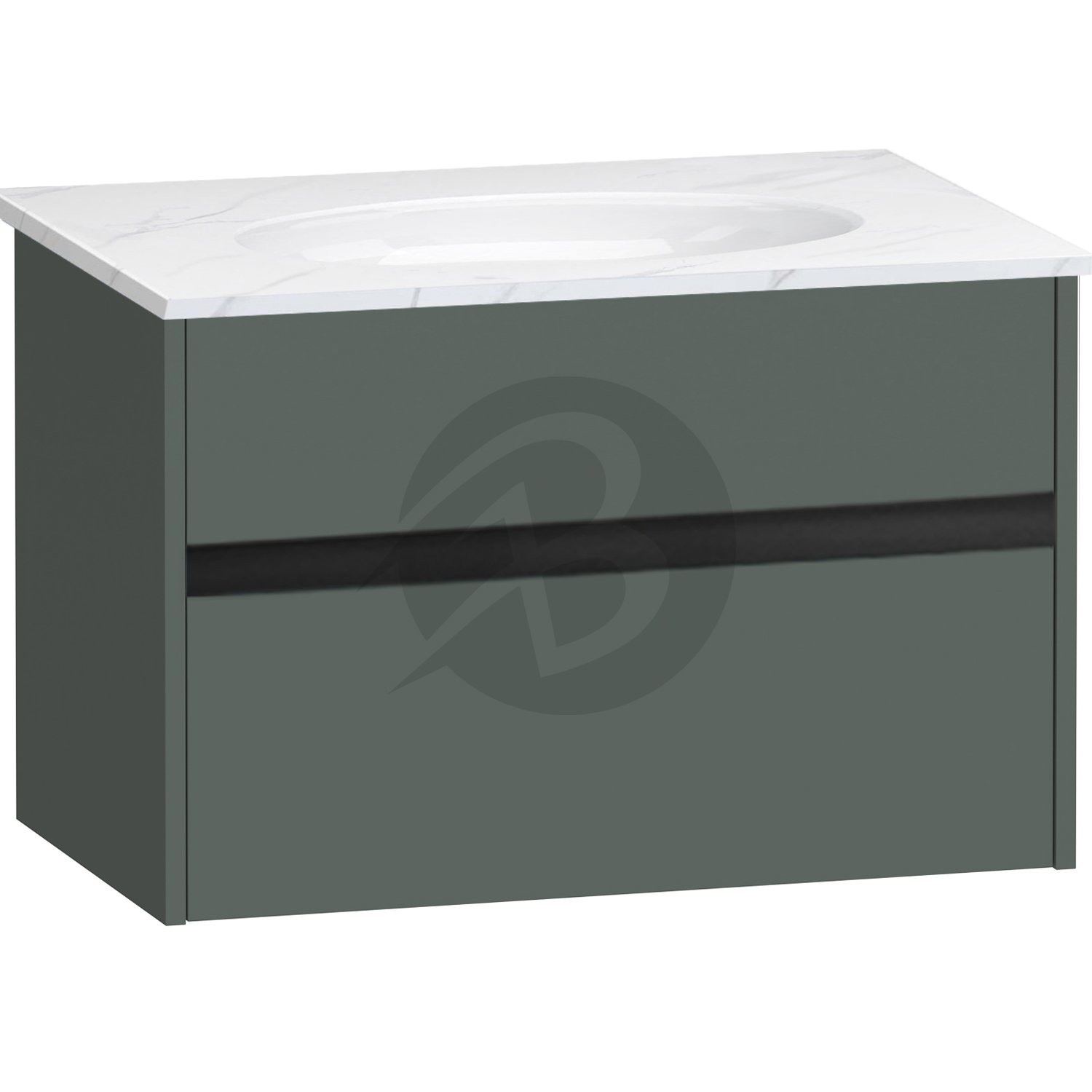 Calypso Bowland 1 Drawer Wall Hung Vanity Unit With Calypstone Aura Cirrus White Basin – 800mm Wide – No TH - Hunter Green