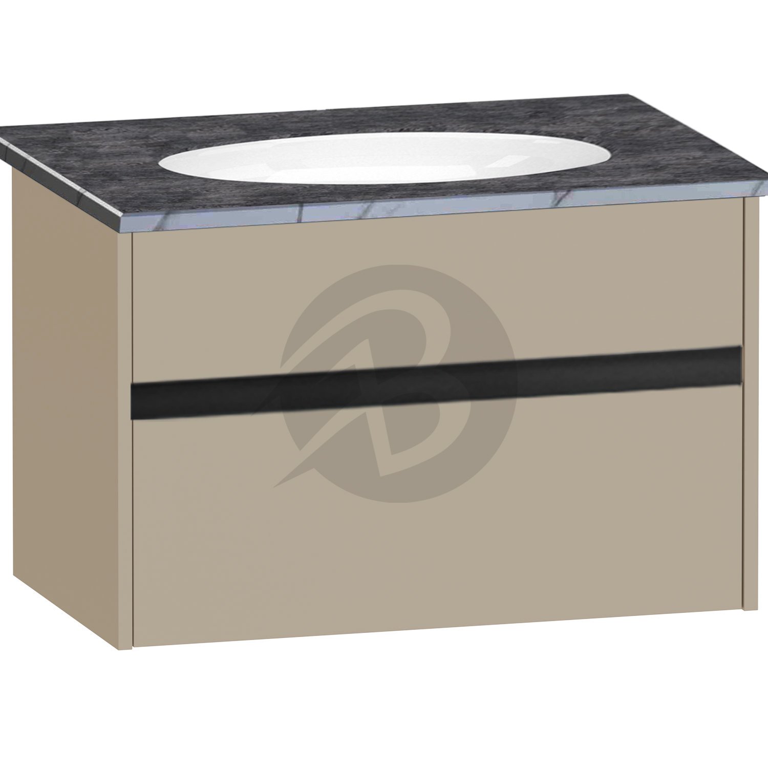 Calypso Bowland 1 Drawer Wall Hung Vanity Unit With Calypstone Aura Storm Grey Basin – 800mm Wide – No TH - Champagne