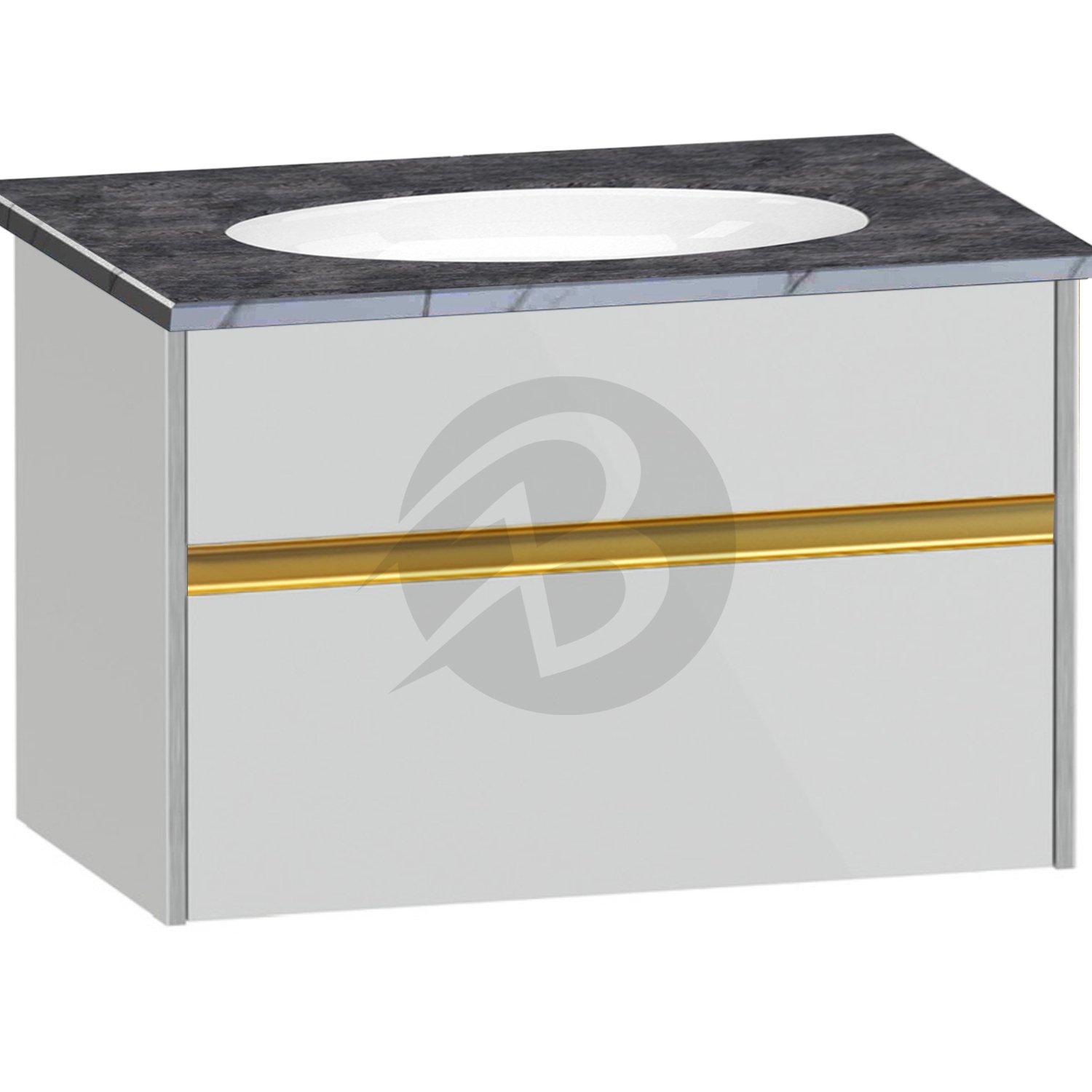 Calypso Bowland 1 Drawer Wall Hung Vanity Unit With Calypstone Aura Storm Grey Basin – 800mm Wide – No TH - Frost Grey