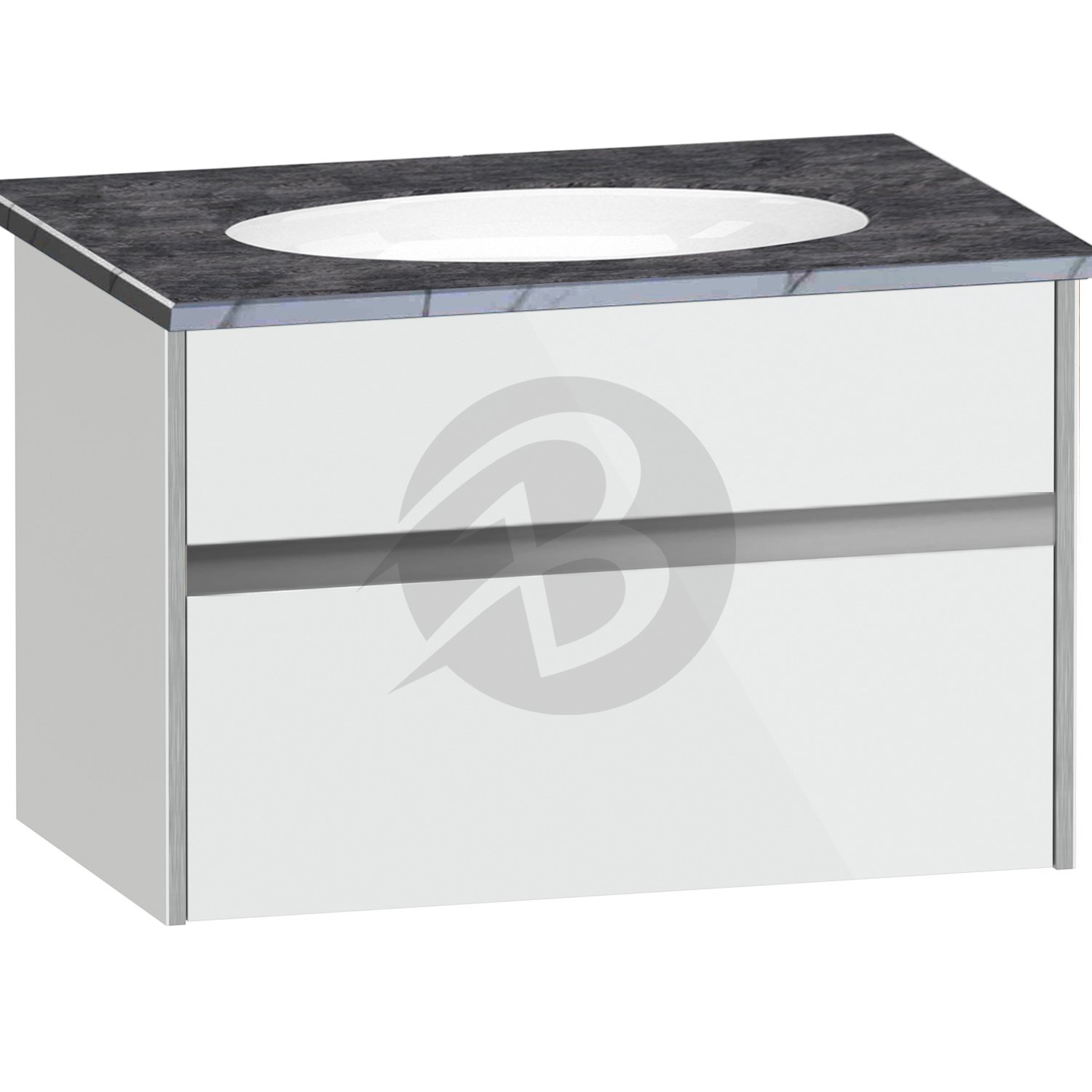 Calypso Bowland 1 Drawer Wall Hung Vanity Unit With Calypstone Aura Storm Grey Basin – 800mm Wide – No TH - Frost White