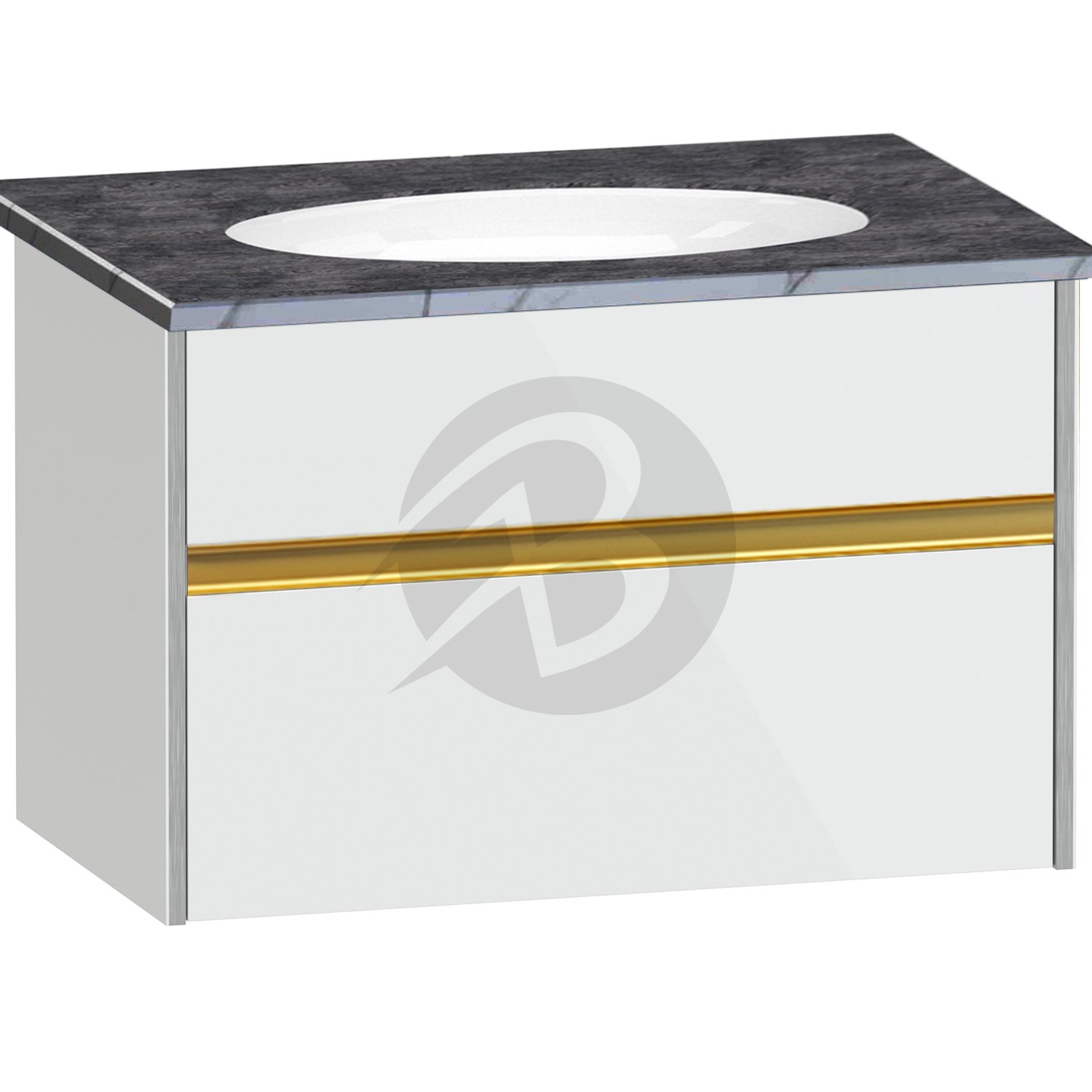 Calypso Bowland 1 Drawer Wall Hung Vanity Unit With Calypstone Aura Storm Grey Basin – 800mm Wide – No TH - Frost White
