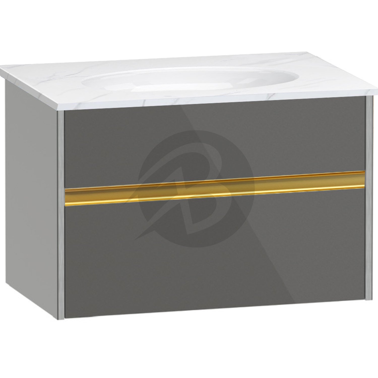 Calypso Bowland 1 Drawer Wall Hung Vanity Unit With Calypstone Aura Cirrus White Basin – 800mm Wide – No TH - Metallic Slate