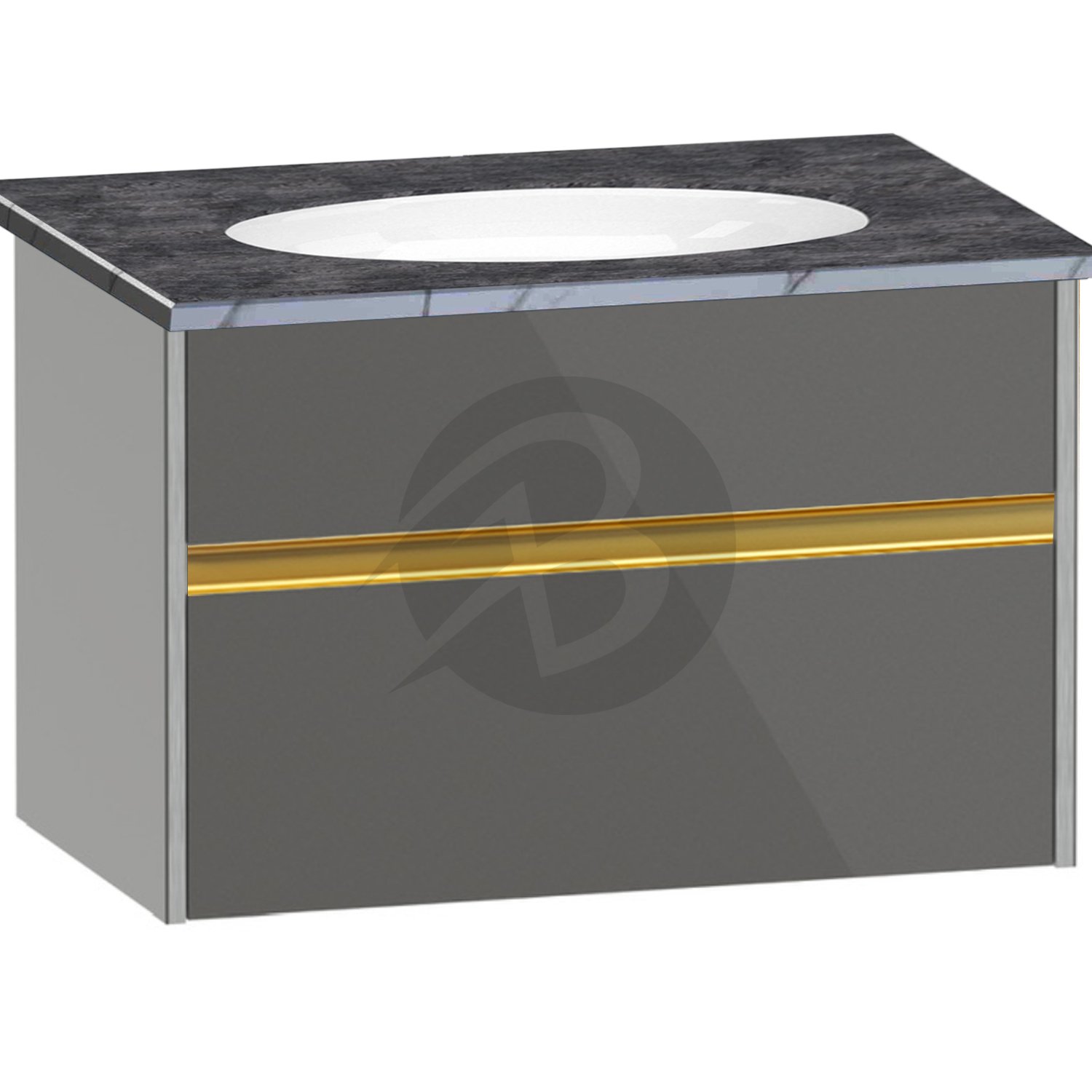 Calypso Bowland 1 Drawer Wall Hung Vanity Unit With Calypstone Aura Storm Grey Basin – 800mm Wide – No TH - Metallic Slate