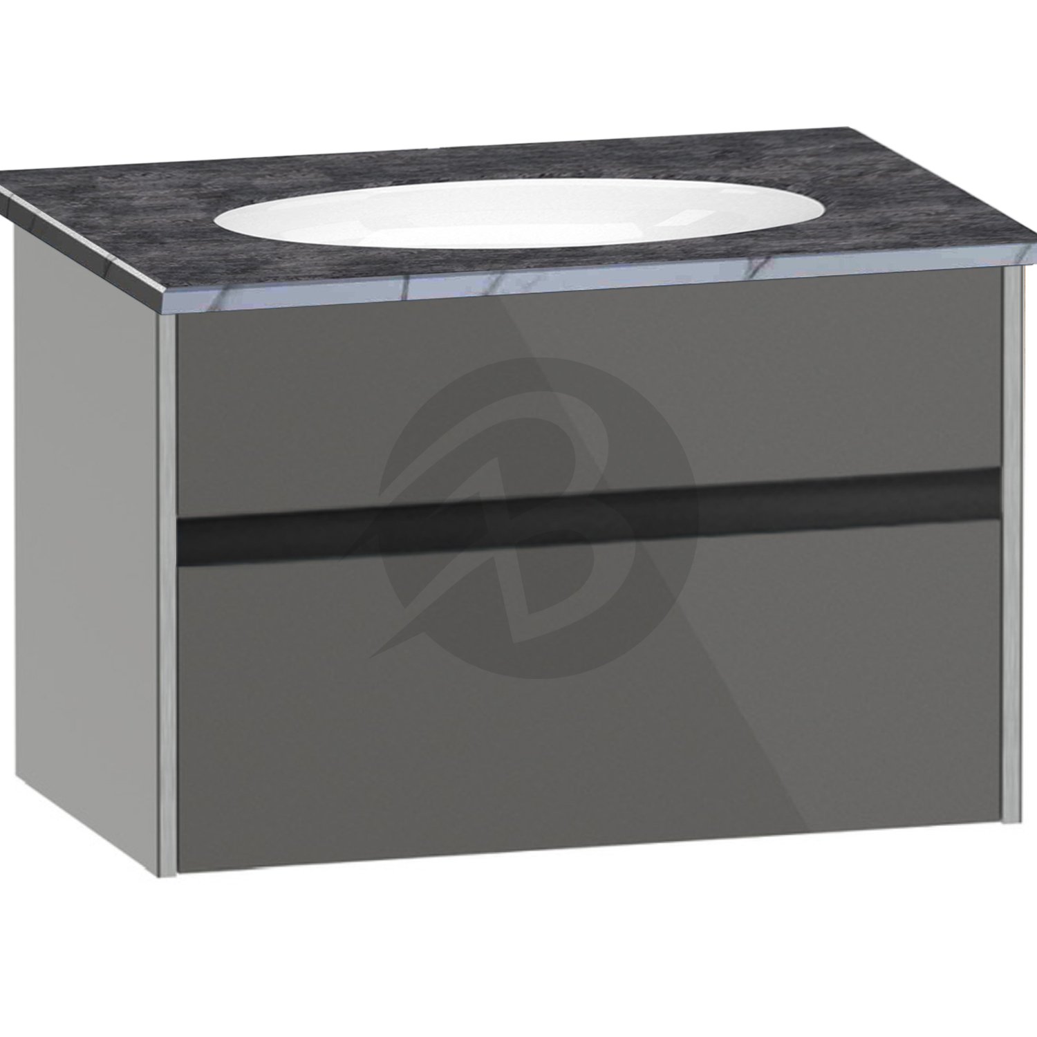 Calypso Bowland 1 Drawer Wall Hung Vanity Unit With Calypstone Aura Storm Grey Basin – 800mm Wide – No TH - Metallic Slate