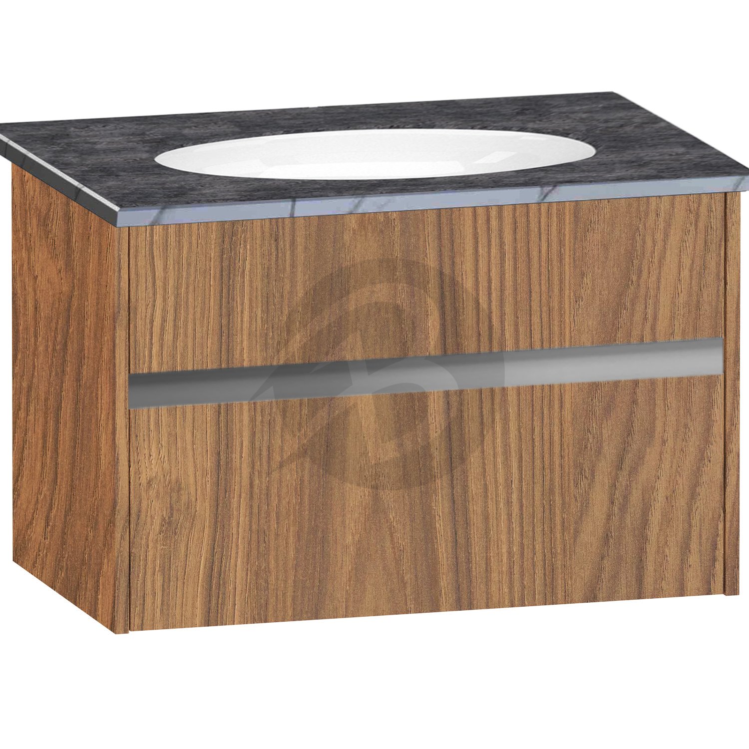 Calypso Bowland 1 Drawer Wall Hung Vanity Unit With Calypstone Aura Storm Grey Basin – 800mm Wide – No TH - Weathered Oak