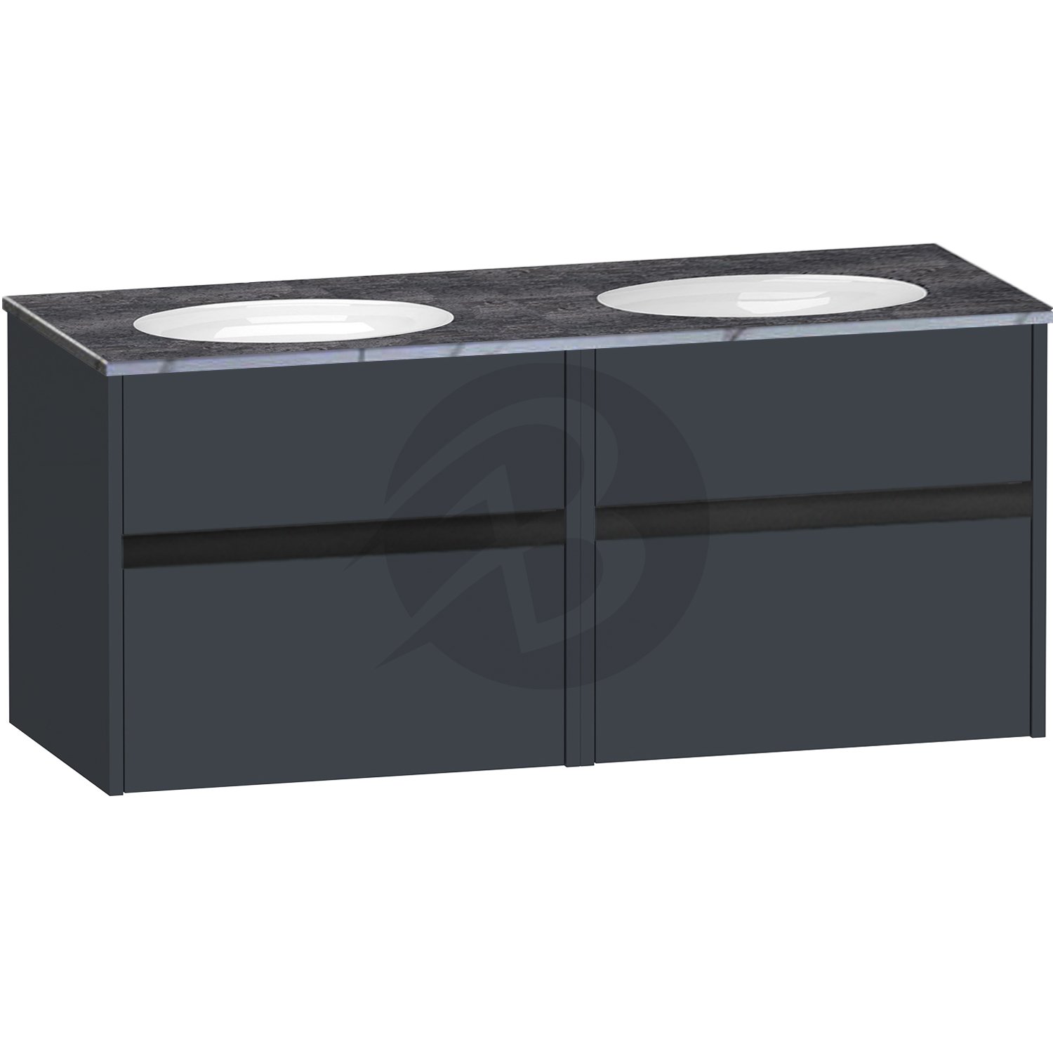 Calypso Bowland 2 Drawer Wall Hung Vanity Unit With Calypstone Aura Storm Grey Basin – 1200mm Wide – No TH - Blueberry