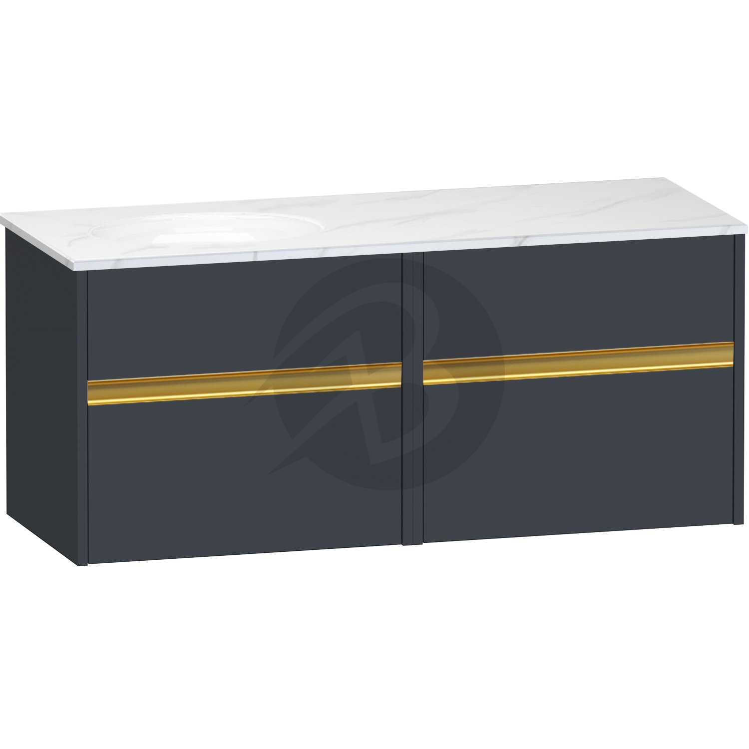 Calypso Bowland 2 Drawer Wall Hung Vanity Unit With Calypstone Aura Cirrus White Basin – 1200mm Wide – No TH – LH - Blueberry