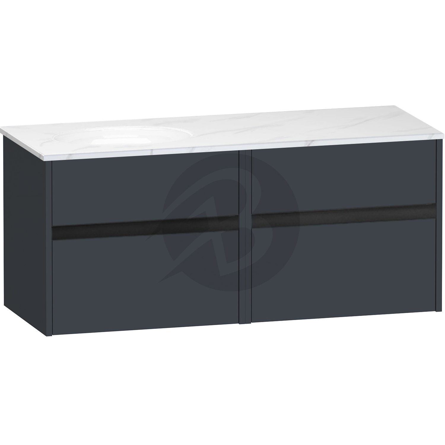 Calypso Bowland 2 Drawer Wall Hung Vanity Unit With Calypstone Aura Cirrus White Basin – 1200mm Wide – No TH – LH - Blueberry