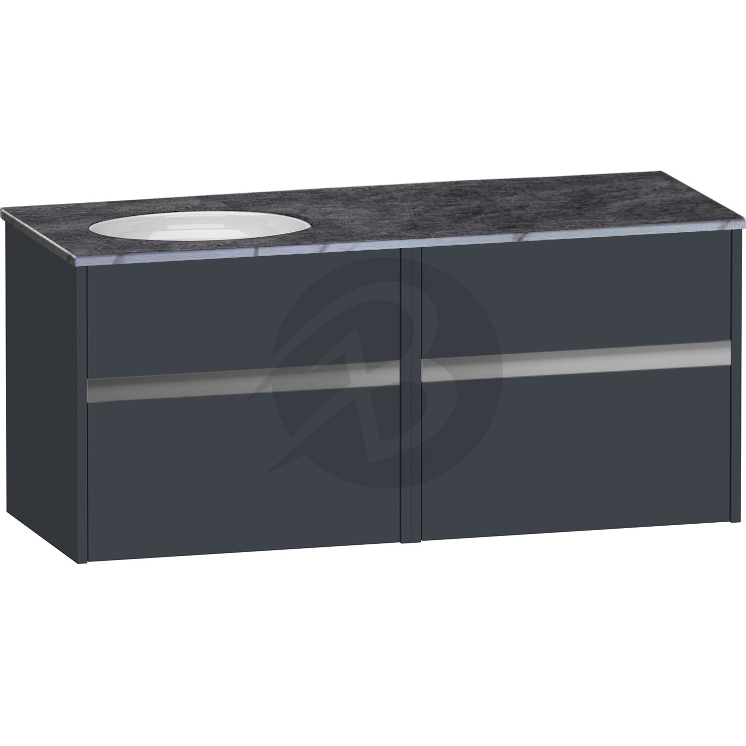 Calypso Bowland 2 Drawer Wall Hung Vanity Unit With Calypstone Aura Storm Grey Basin – 1200mm Wide – No TH – LH - Blueberry