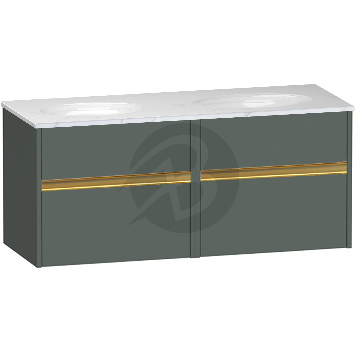Calypso Bowland 2 Drawer Wall Hung Vanity Unit With Calypstone Aura Cirrus White Basin – 1200mm Wide – No TH - Hunter Green