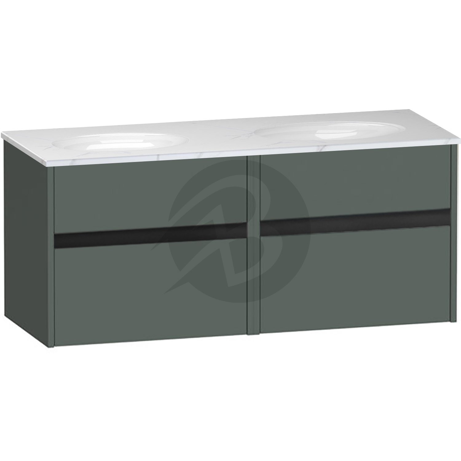 Calypso Bowland 2 Drawer Wall Hung Vanity Unit With Calypstone Aura Cirrus White Basin – 1200mm Wide – No TH - Hunter Green