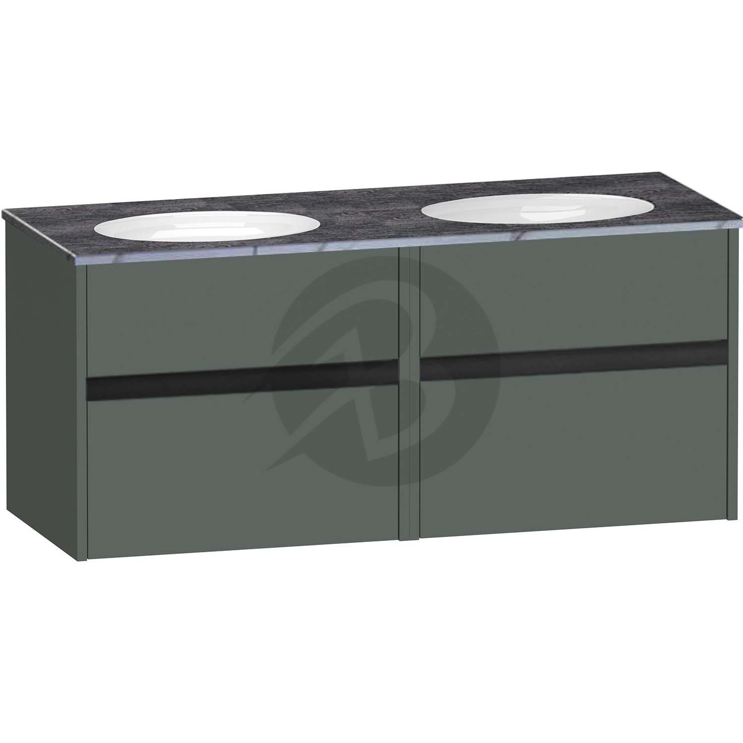 Calypso Bowland 2 Drawer Wall Hung Vanity Unit With Calypstone Aura Storm Grey Basin – 1200mm Wide – No TH - Hunter Green
