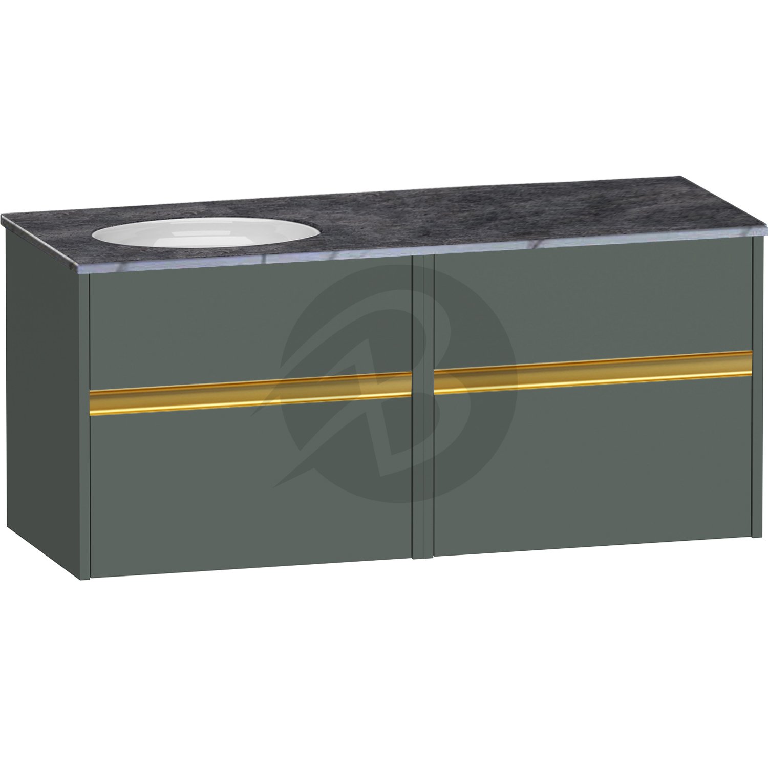 Calypso Bowland 2 Drawer Wall Hung Vanity Unit With Calypstone Aura Storm Grey Basin – 1200mm Wide – No TH – LH - Hunter Green