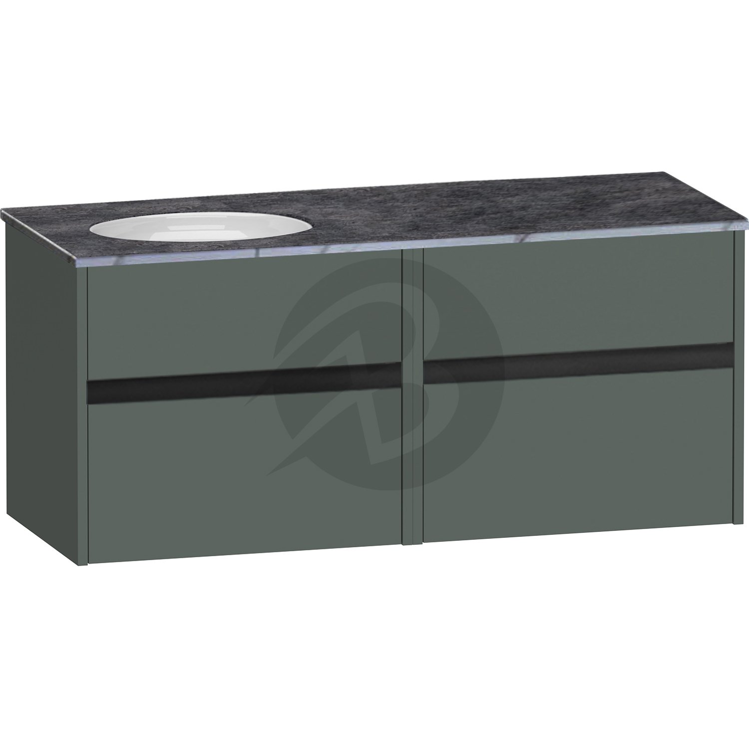 Calypso Bowland 2 Drawer Wall Hung Vanity Unit With Calypstone Aura Storm Grey Basin – 1200mm Wide – No TH – LH - Hunter Green