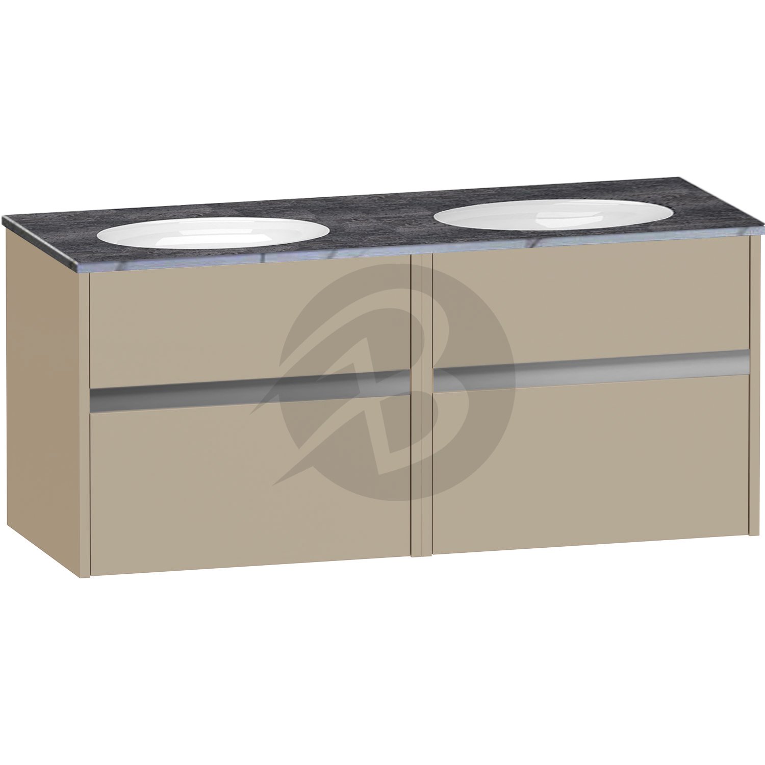 Calypso Bowland 2 Drawer Wall Hung Vanity Unit With Calypstone Aura Storm Grey Basin – 1200mm Wide – No TH - Champagne