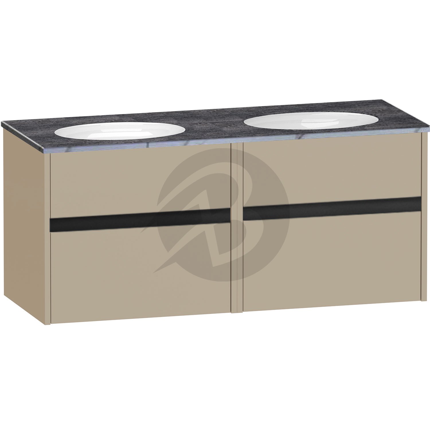 Calypso Bowland 2 Drawer Wall Hung Vanity Unit With Calypstone Aura Storm Grey Basin – 1200mm Wide – No TH - Champagne