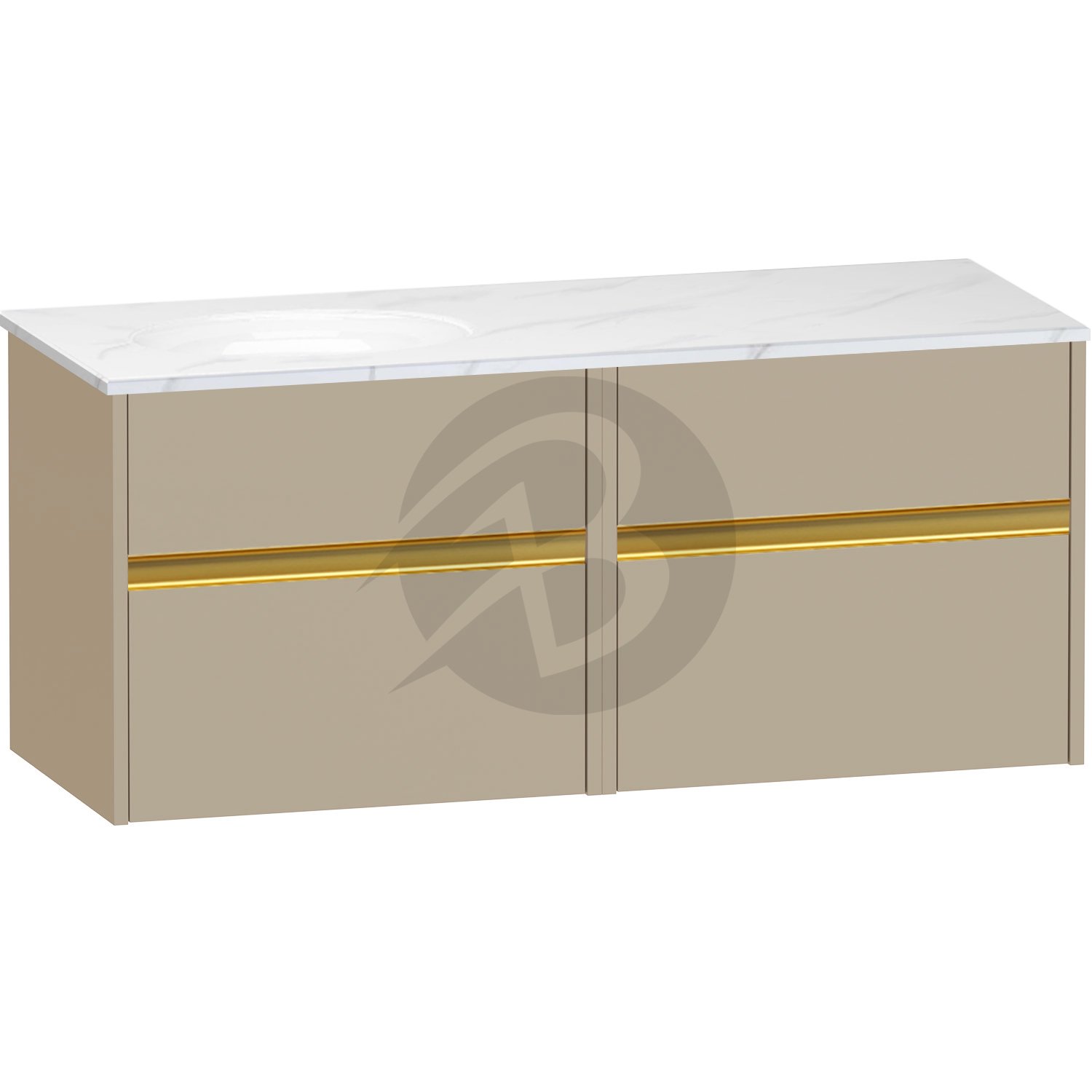 Calypso Bowland 2 Drawer Wall Hung Vanity Unit With Calypstone Aura Cirrus White Basin – 1200mm Wide – No TH – LH - Champagne