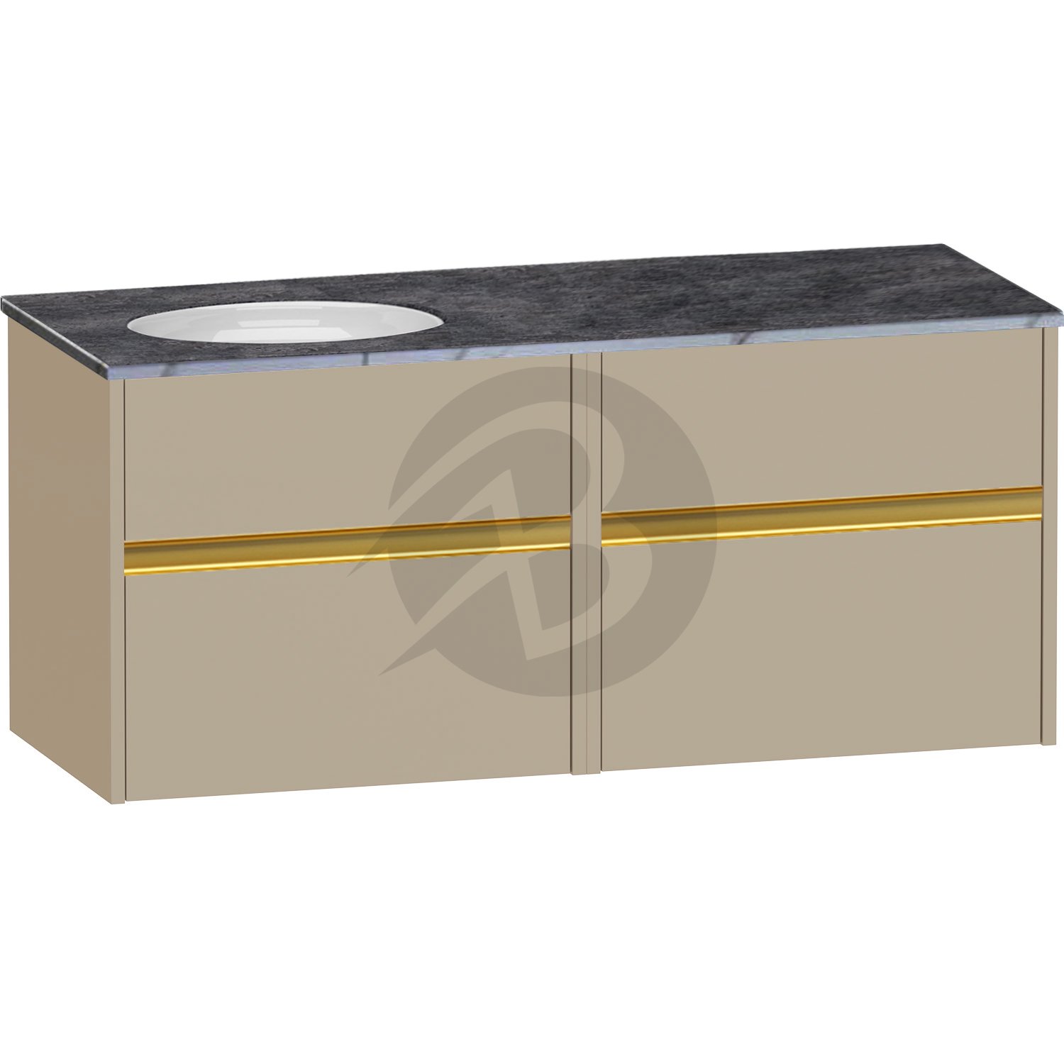 Calypso Bowland 2 Drawer Wall Hung Vanity Unit With Calypstone Aura Storm Grey Basin – 1200mm Wide – No TH – LH - Champagne