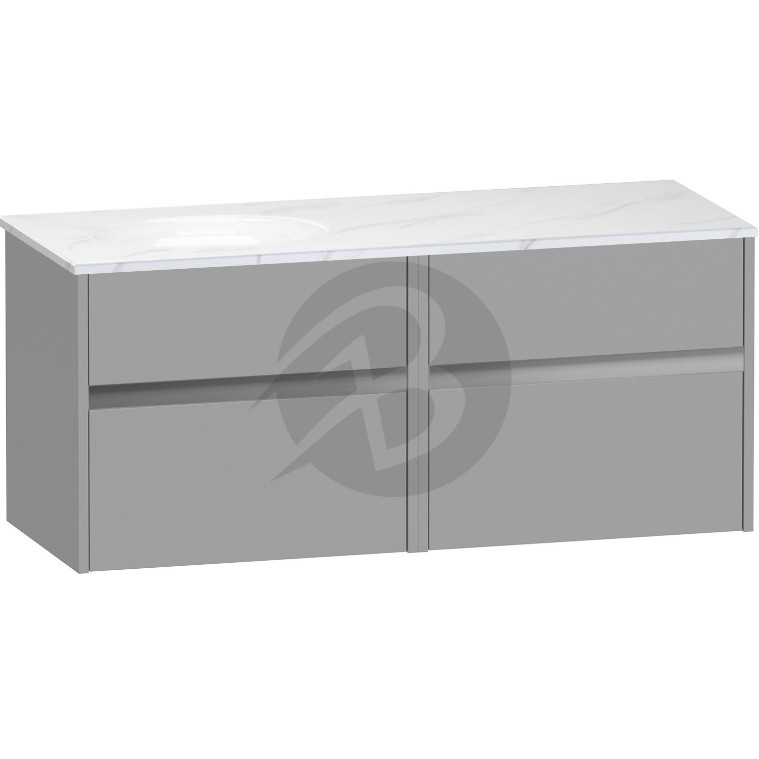 Calypso Bowland 2 Drawer Wall Hung Vanity Unit With Calypstone Aura Cirrus White Basin – 1200mm Wide – No TH – LH - Slate Mist