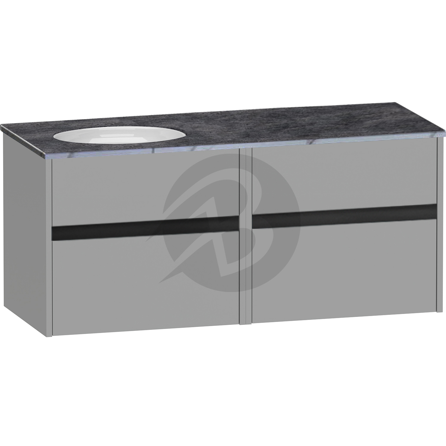 Calypso Bowland 2 Drawer Wall Hung Vanity Unit With Calypstone Aura Storm Grey Basin – 1200mm Wide – No TH – LH - Slate Mist