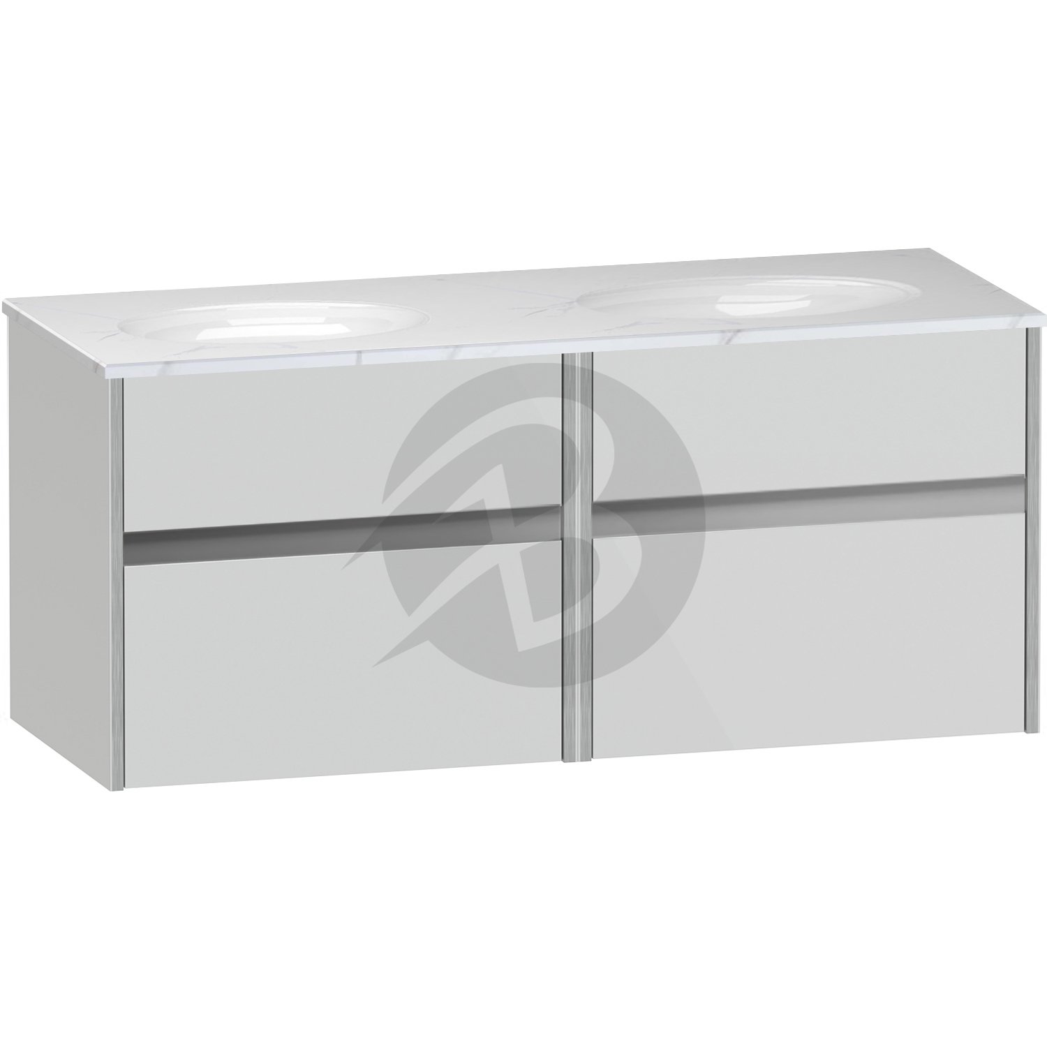 Calypso Bowland 2 Drawer Wall Hung Vanity Unit With Calypstone Aura Cirrus White Basin – 1200mm Wide – No TH - Frost Grey