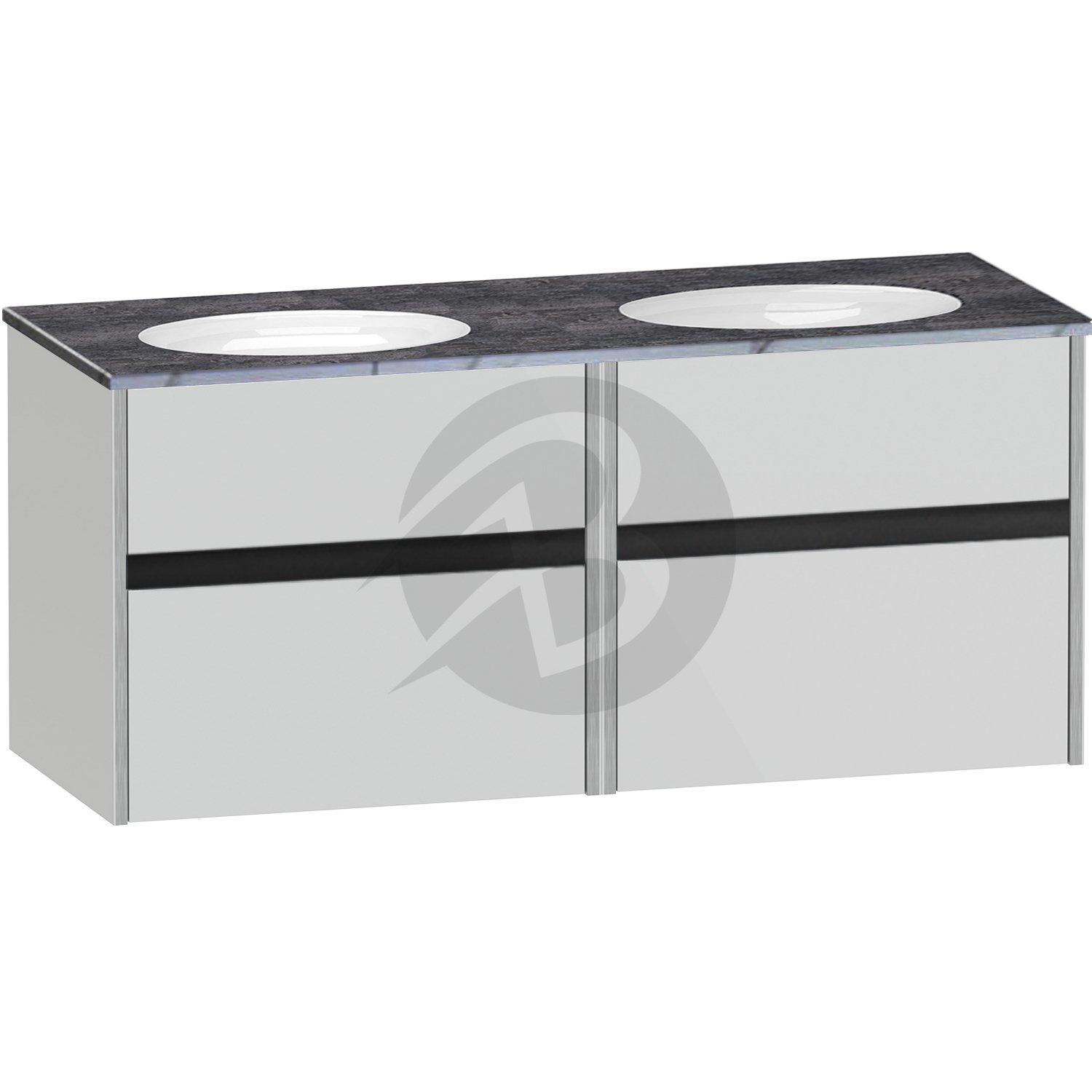 Calypso Bowland 2 Drawer Wall Hung Vanity Unit With Calypstone Aura Storm Grey Basin – 1200mm Wide – No TH - Frost Grey