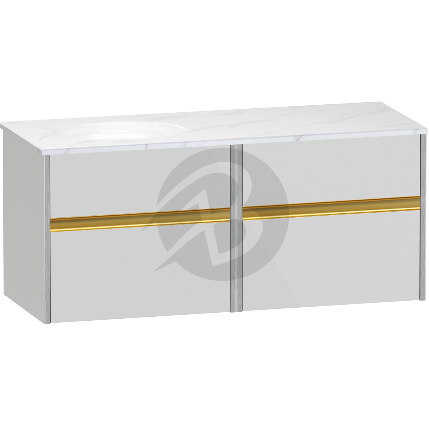 Calypso Bowland 2 Drawer Wall Hung Vanity Unit With Calypstone Aura Cirrus White Basin – 1200mm Wide – No TH – LH - Frost Grey