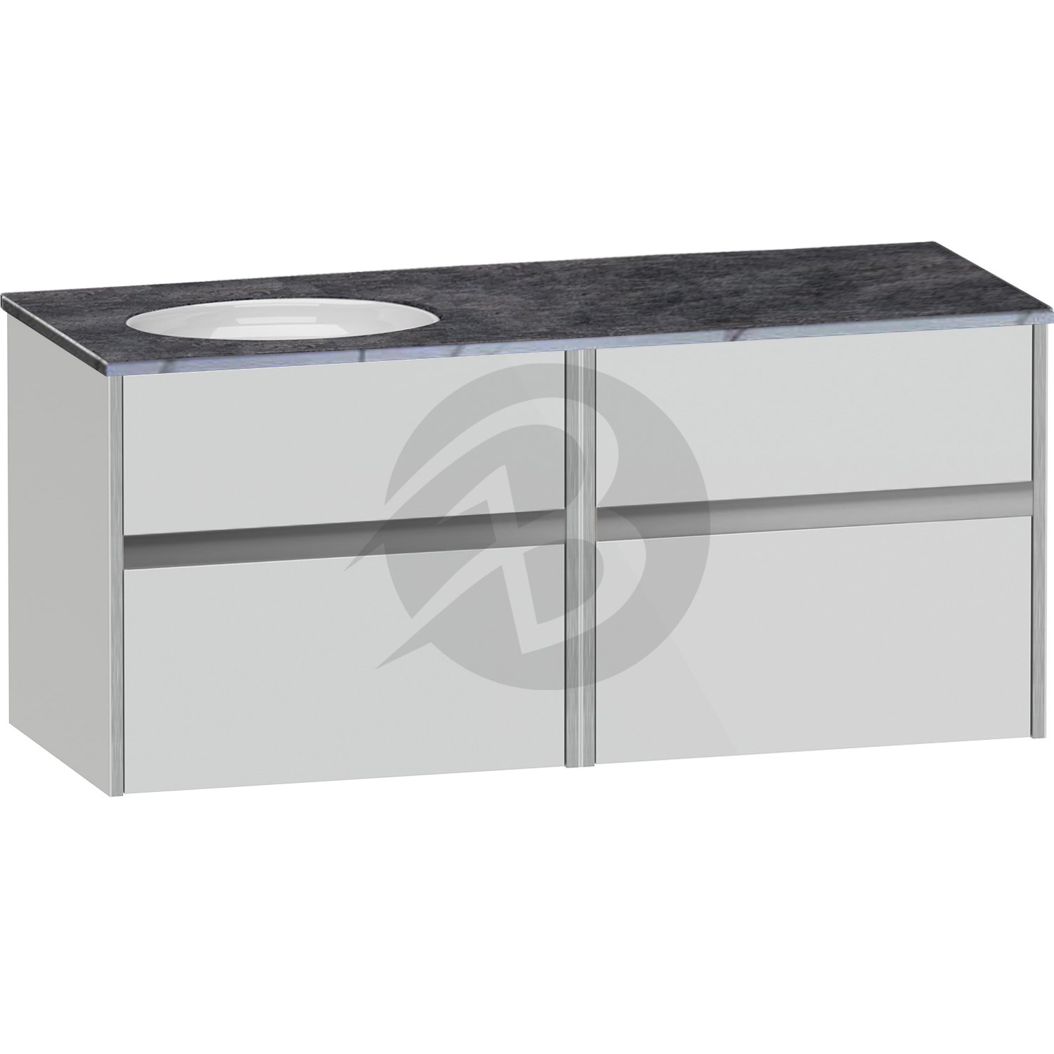 Calypso Bowland 2 Drawer Wall Hung Vanity Unit With Calypstone Aura Storm Grey Basin – 1200mm Wide – No TH – LH - Frost Grey