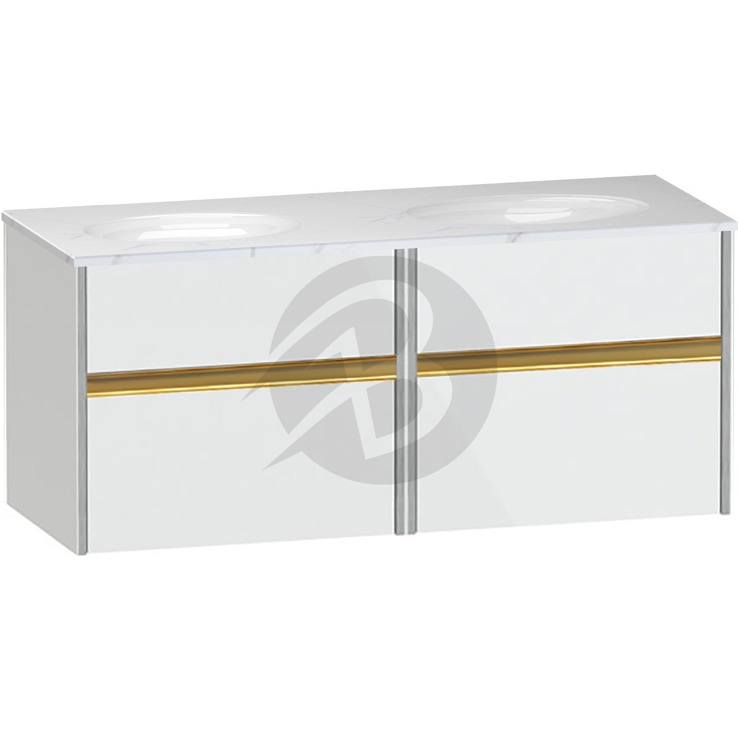 Calypso Bowland 2 Drawer Wall Hung Vanity Unit With Calypstone Aura Cirrus White Basin – 1200mm Wide – No TH - Frost White