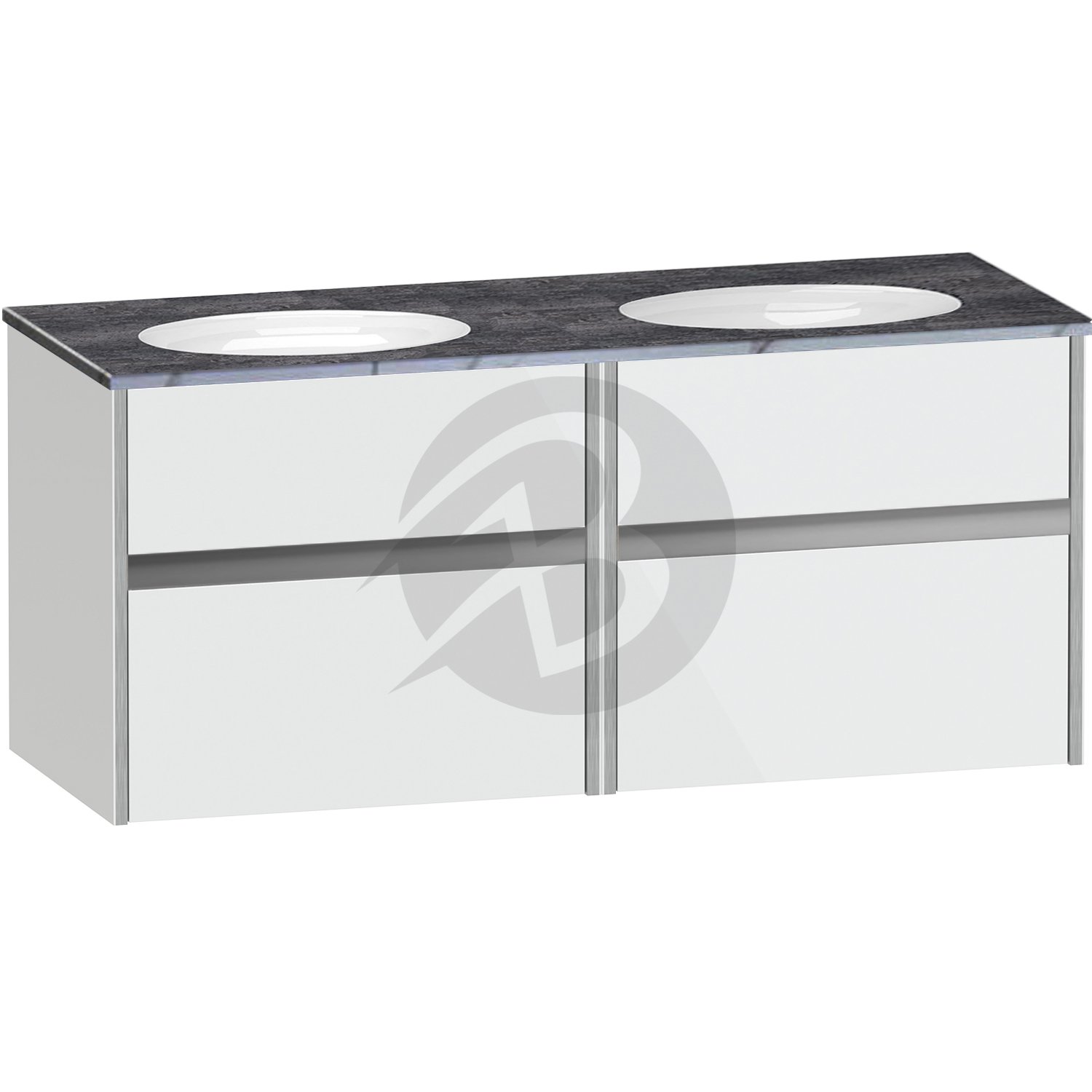 Calypso Bowland 2 Drawer Wall Hung Vanity Unit With Calypstone Aura Storm Grey Basin – 1200mm Wide – No TH - Frost White