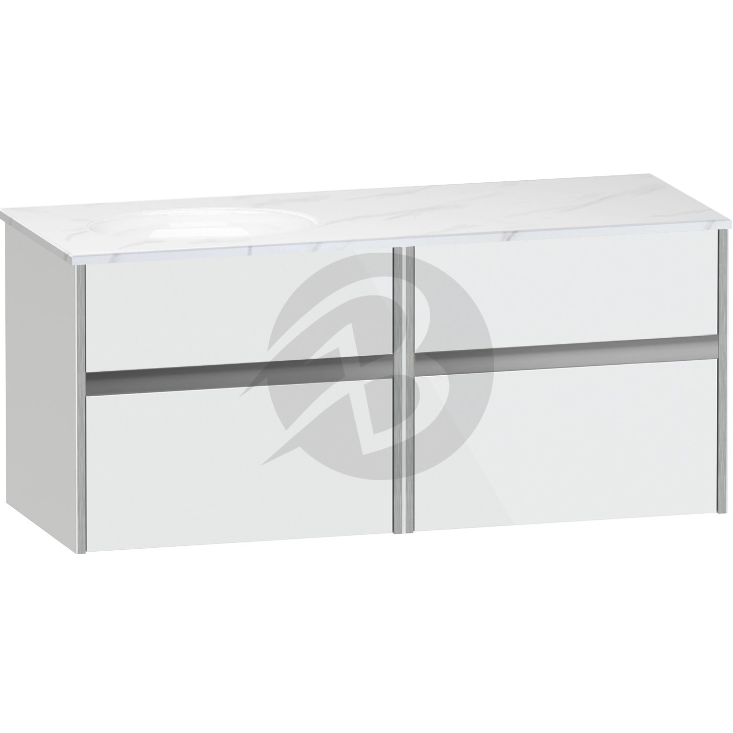 Calypso Bowland 2 Drawer Wall Hung Vanity Unit With Calypstone Aura Cirrus White Basin – 1200mm Wide – No TH – LH - Frost White