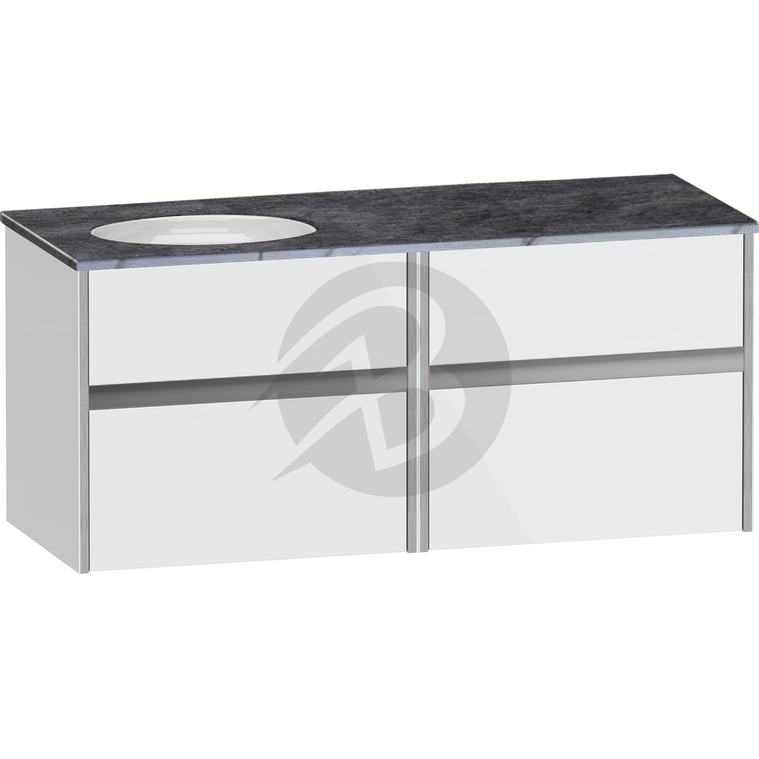 Calypso Bowland 2 Drawer Wall Hung Vanity Unit With Calypstone Aura Storm Grey Basin – 1200mm Wide – No TH – LH - Frost White